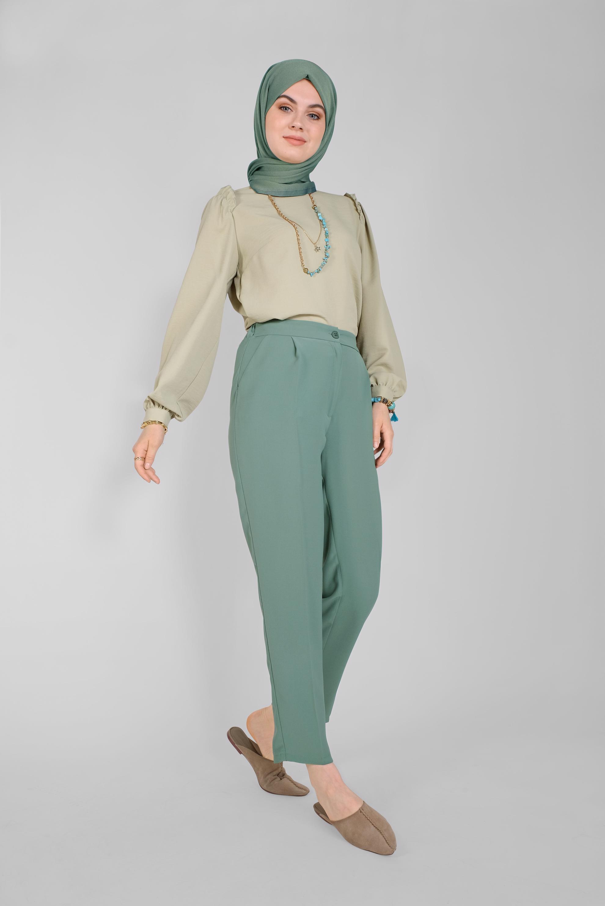 Tesettür giyim MAVİ  HAVUÇ PANTOLON 70186 