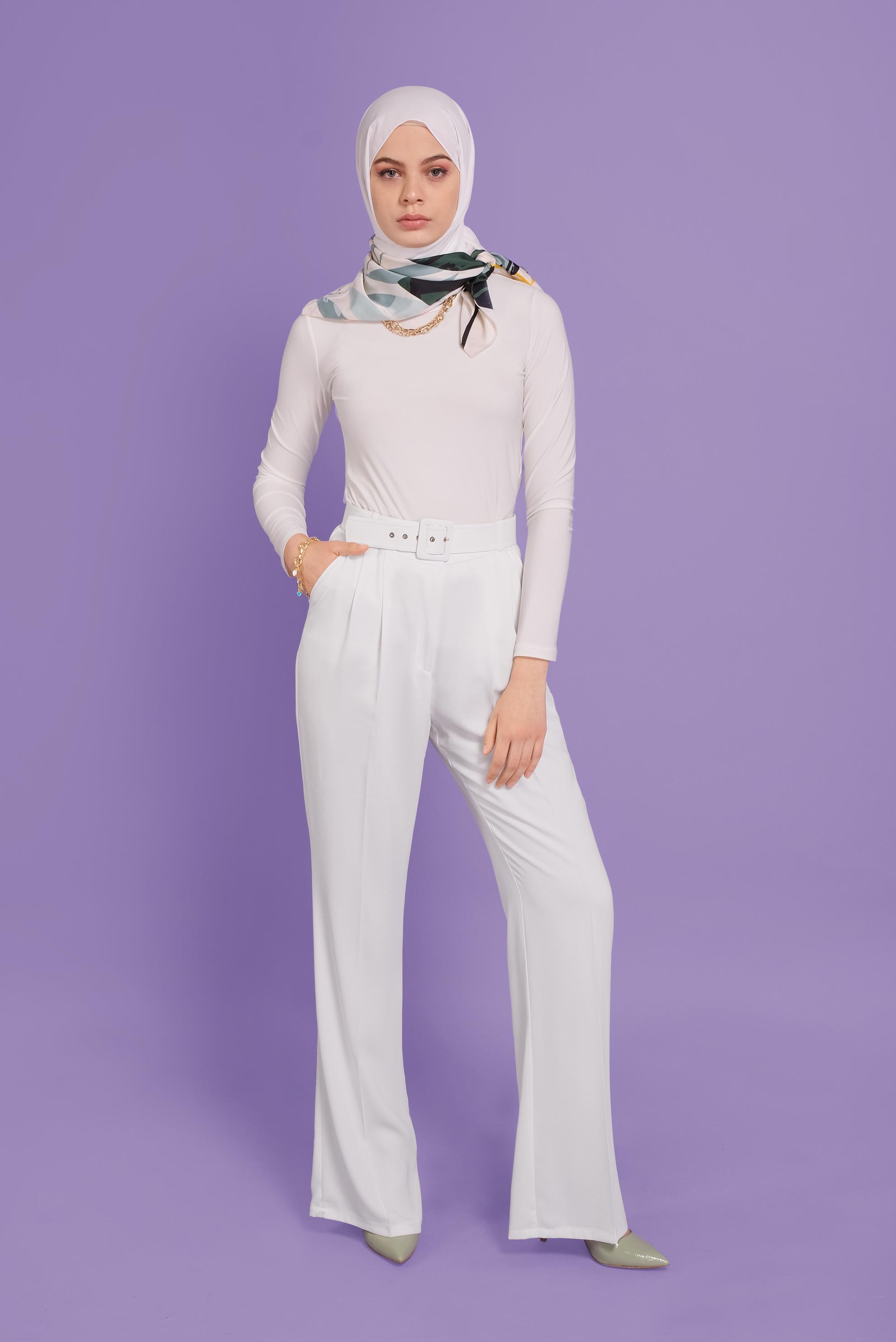 Tesettür giyim BEYAZ YÜKSEK BEL PANTOLON  70188 