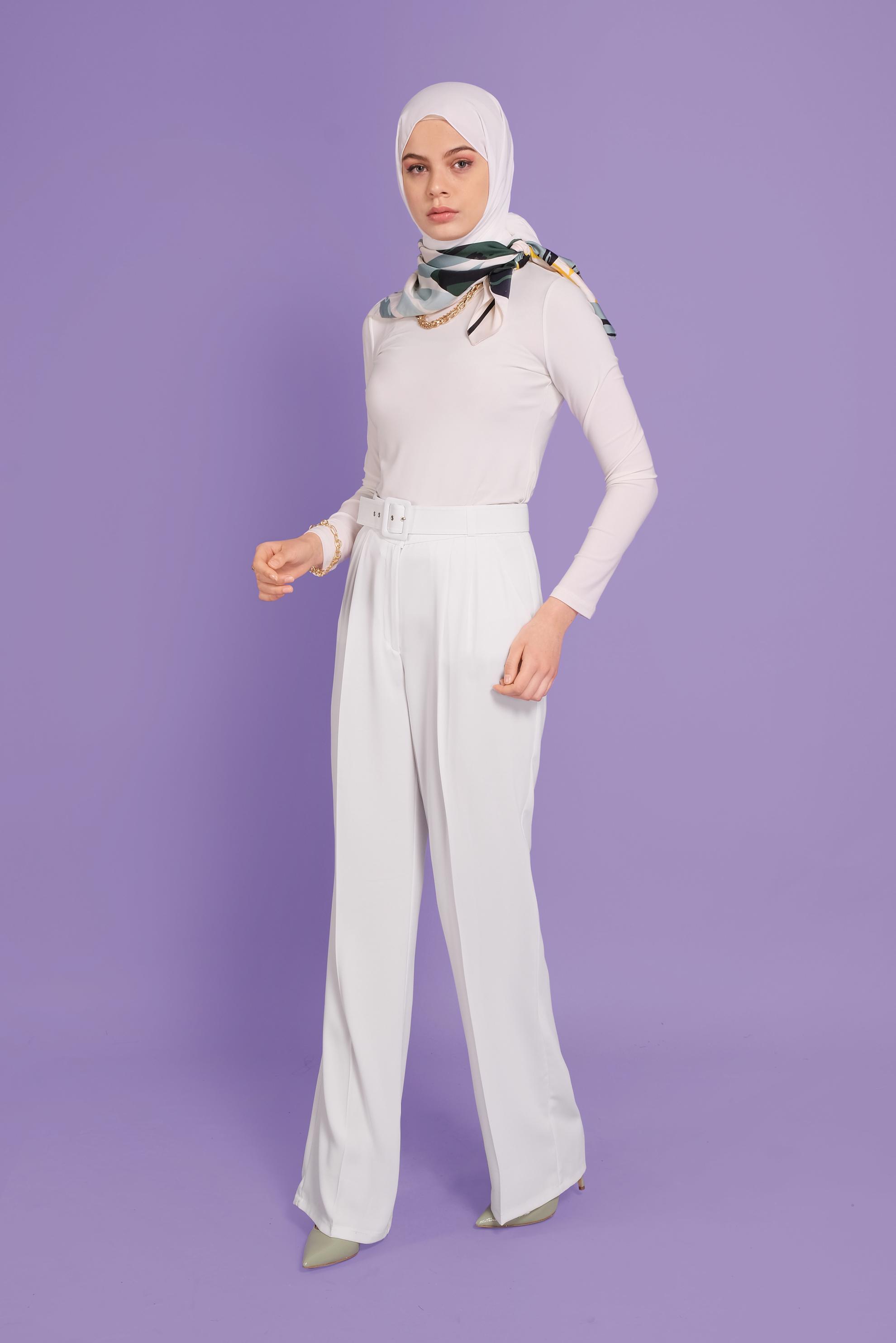 Tesettür giyim BEYAZ YÜKSEK BEL PANTOLON  70188 
