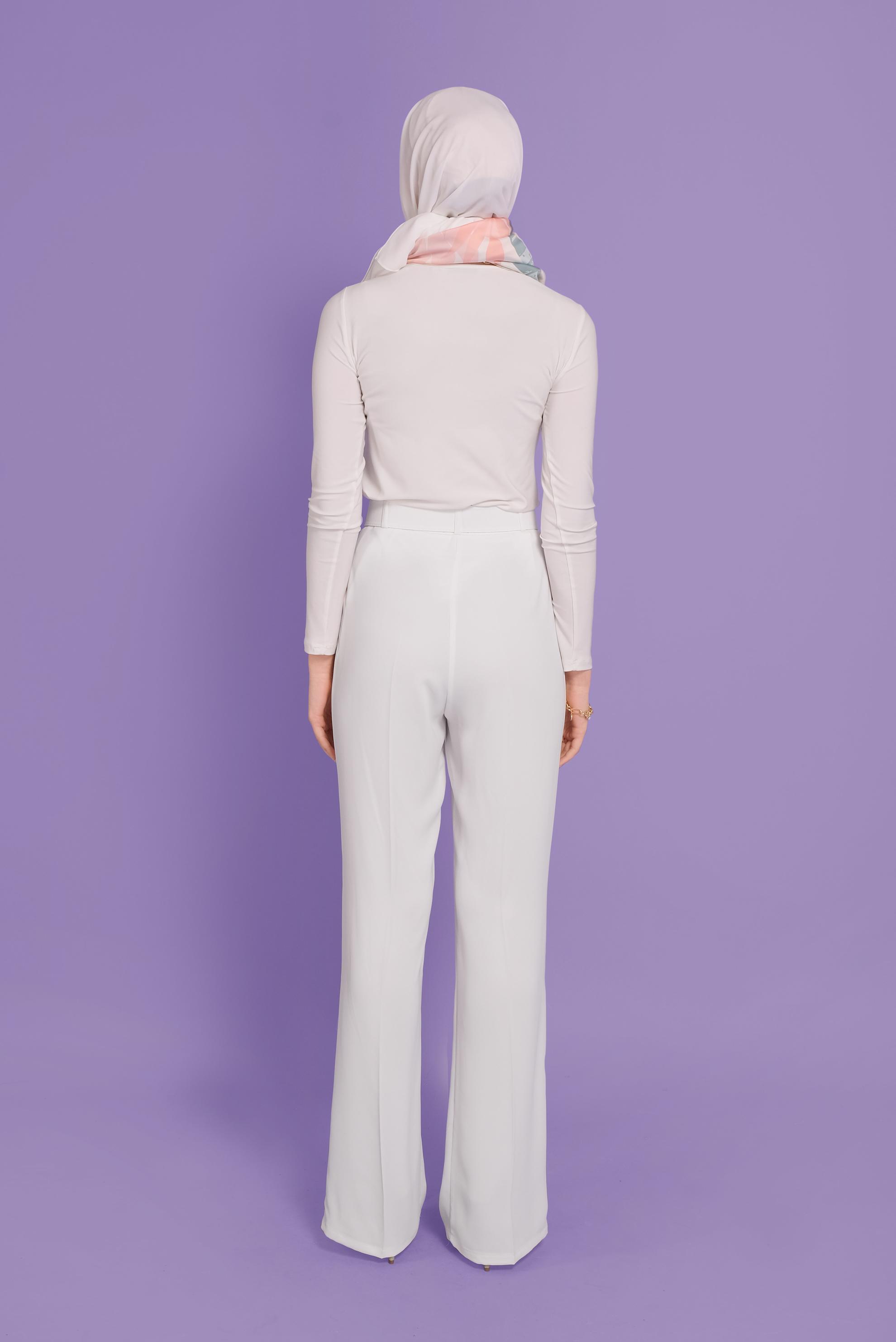 Tesettür giyim BEYAZ YÜKSEK BEL PANTOLON  70188 