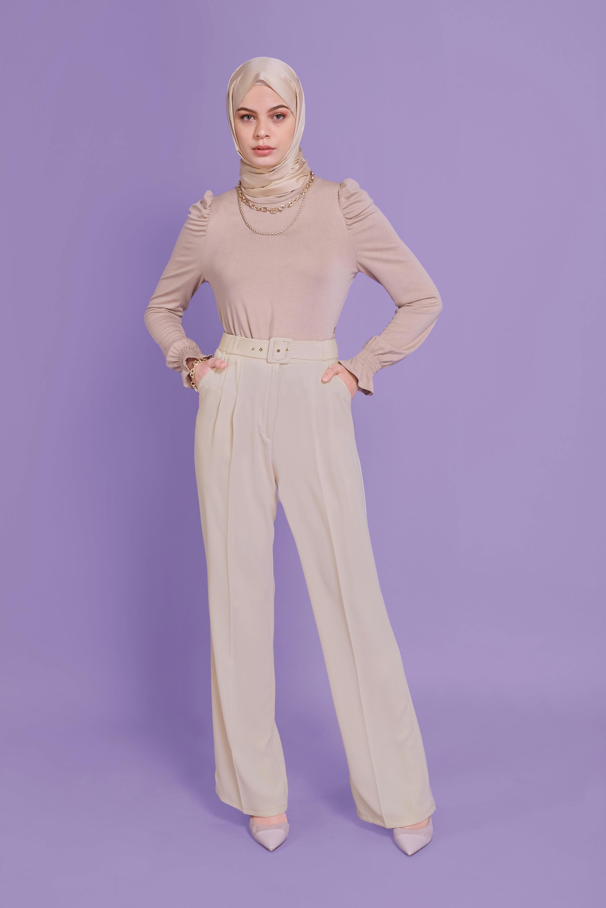 Tesettür giyim BEJ YÜKSEK BEL PANTOLON  70188 