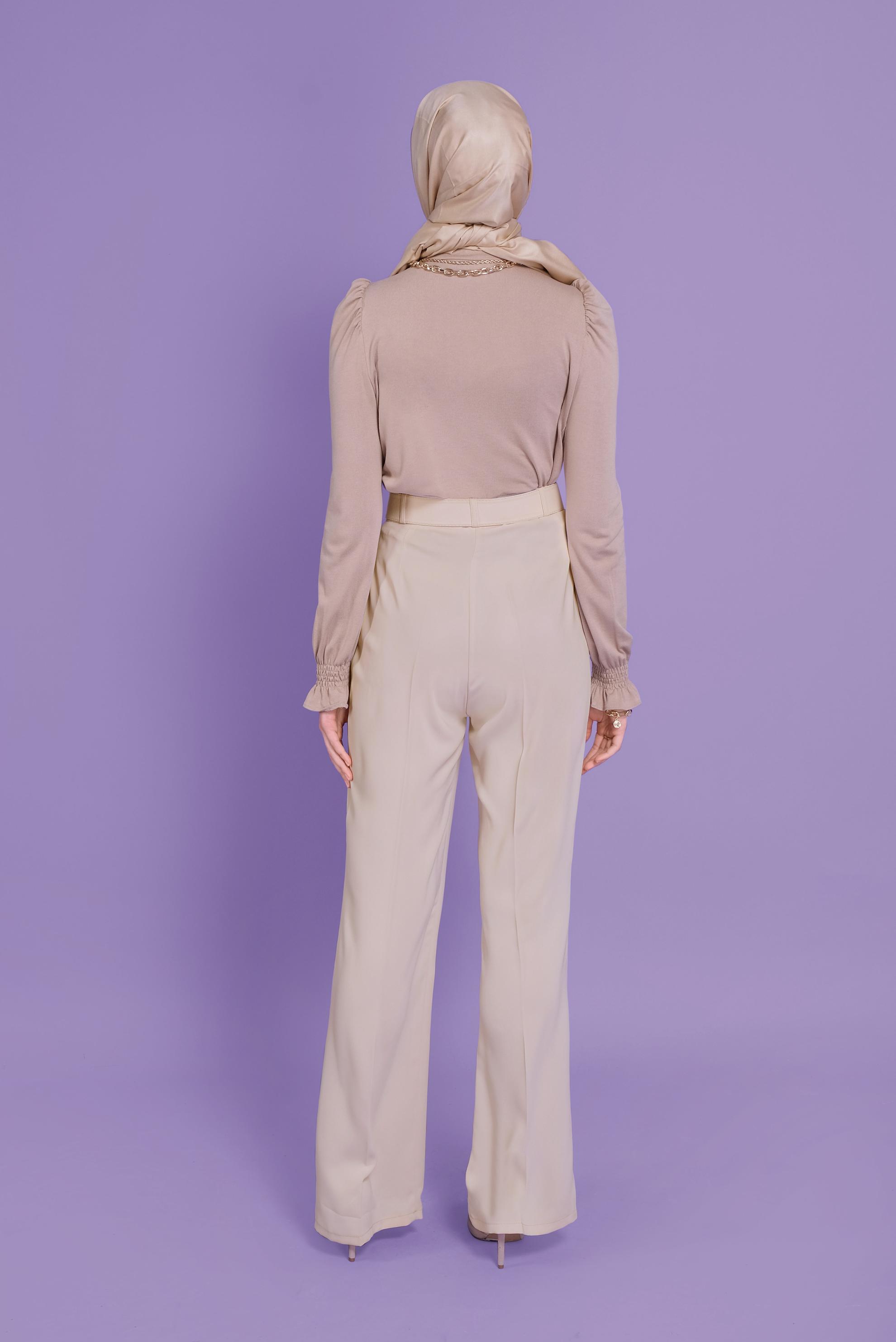 Tesettür giyim BEJ YÜKSEK BEL PANTOLON  70188 