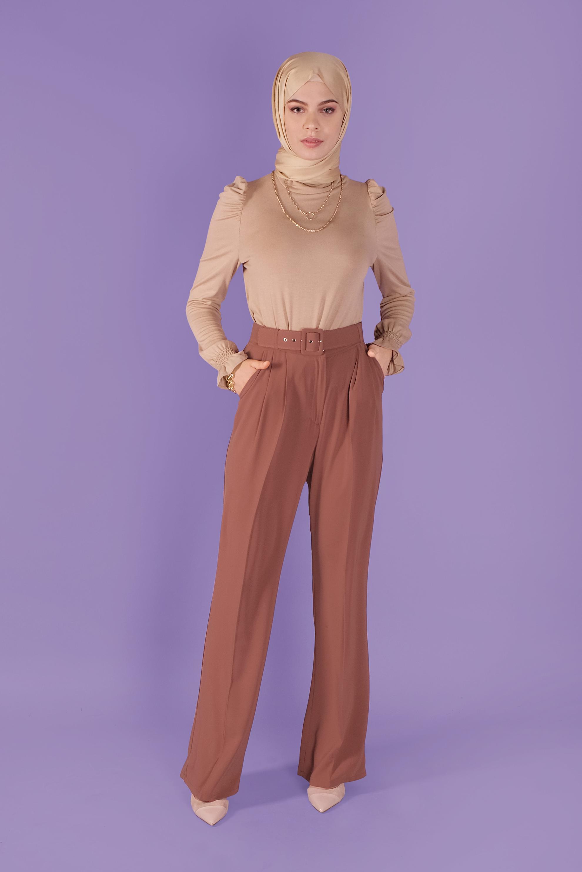 Tesettür giyim BORDO YÜKSEK BEL PANTOLON  70188 