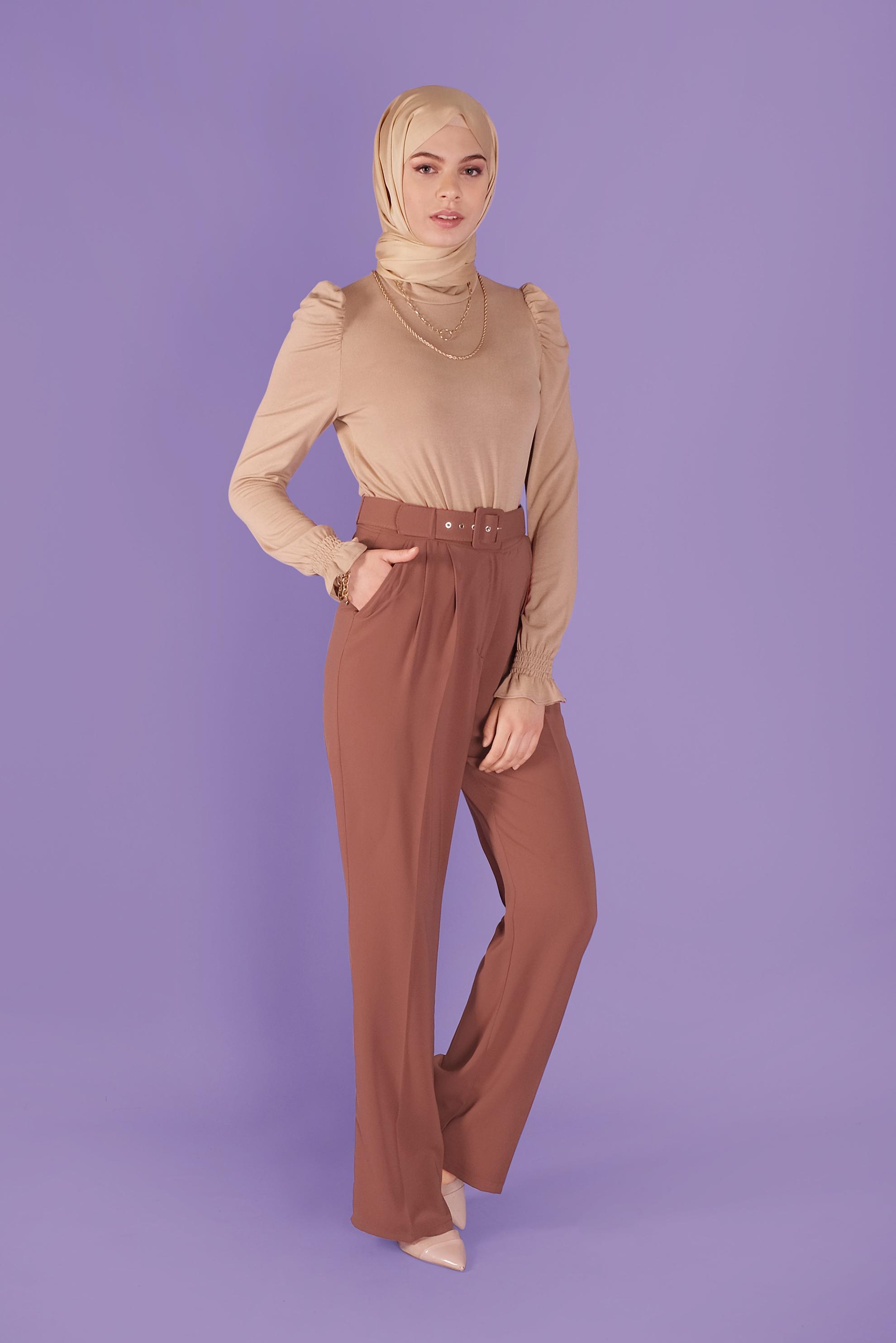 Tesettür giyim BORDO YÜKSEK BEL PANTOLON  70188 