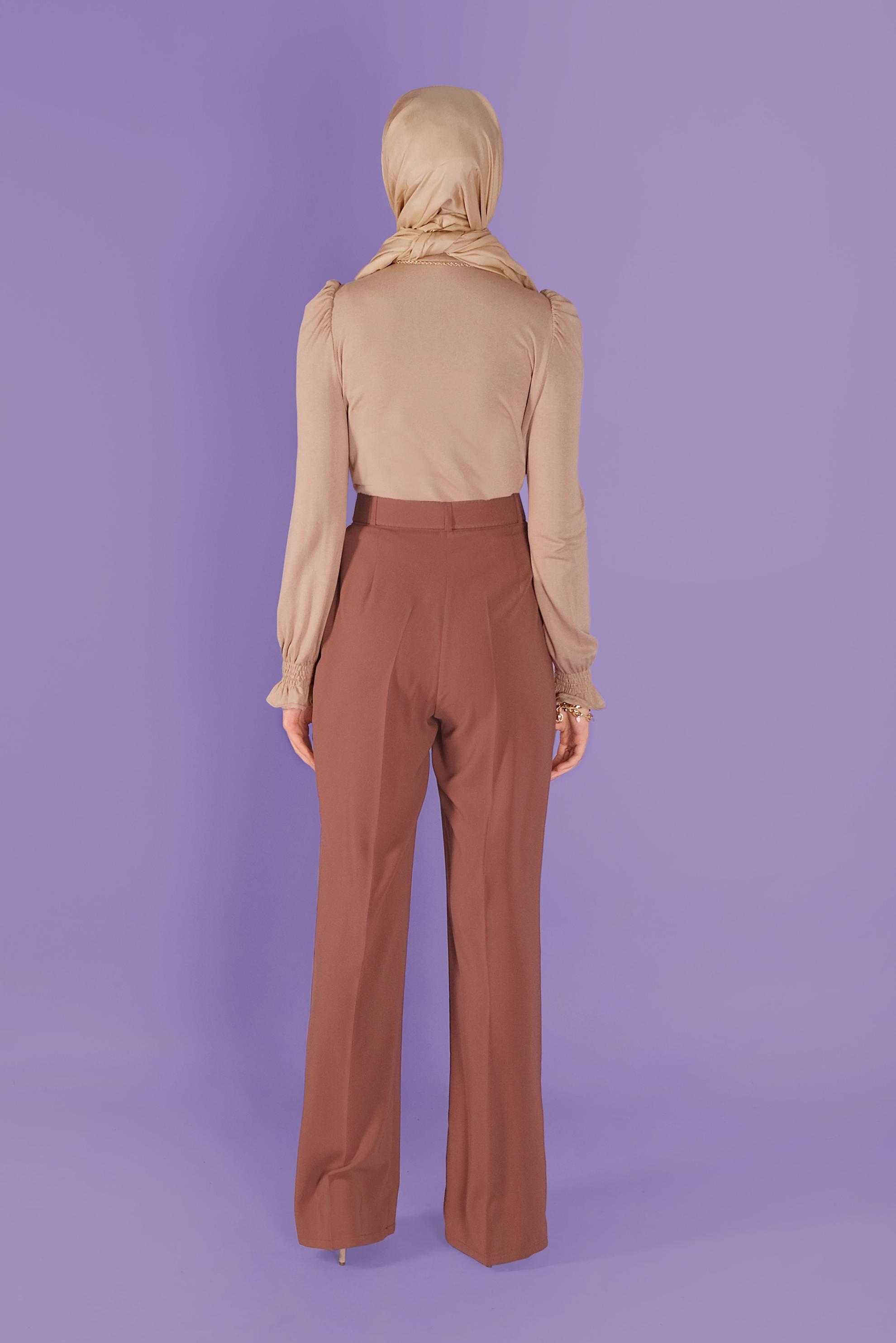 Tesettür giyim BORDO YÜKSEK BEL PANTOLON  70188 