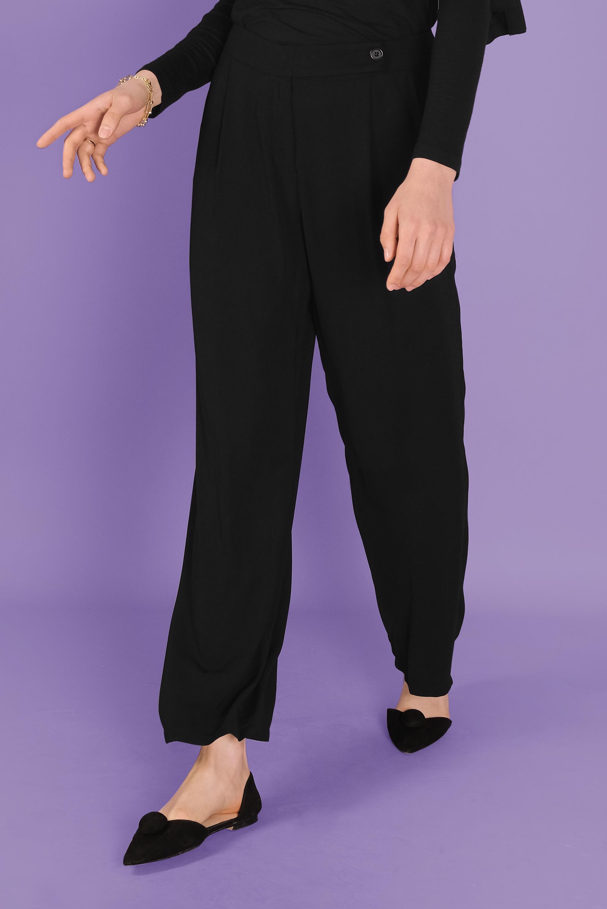 Tesettür giyim SİYAH GENİŞ PAÇA DÜĞMELİ PANTOLON 70190 