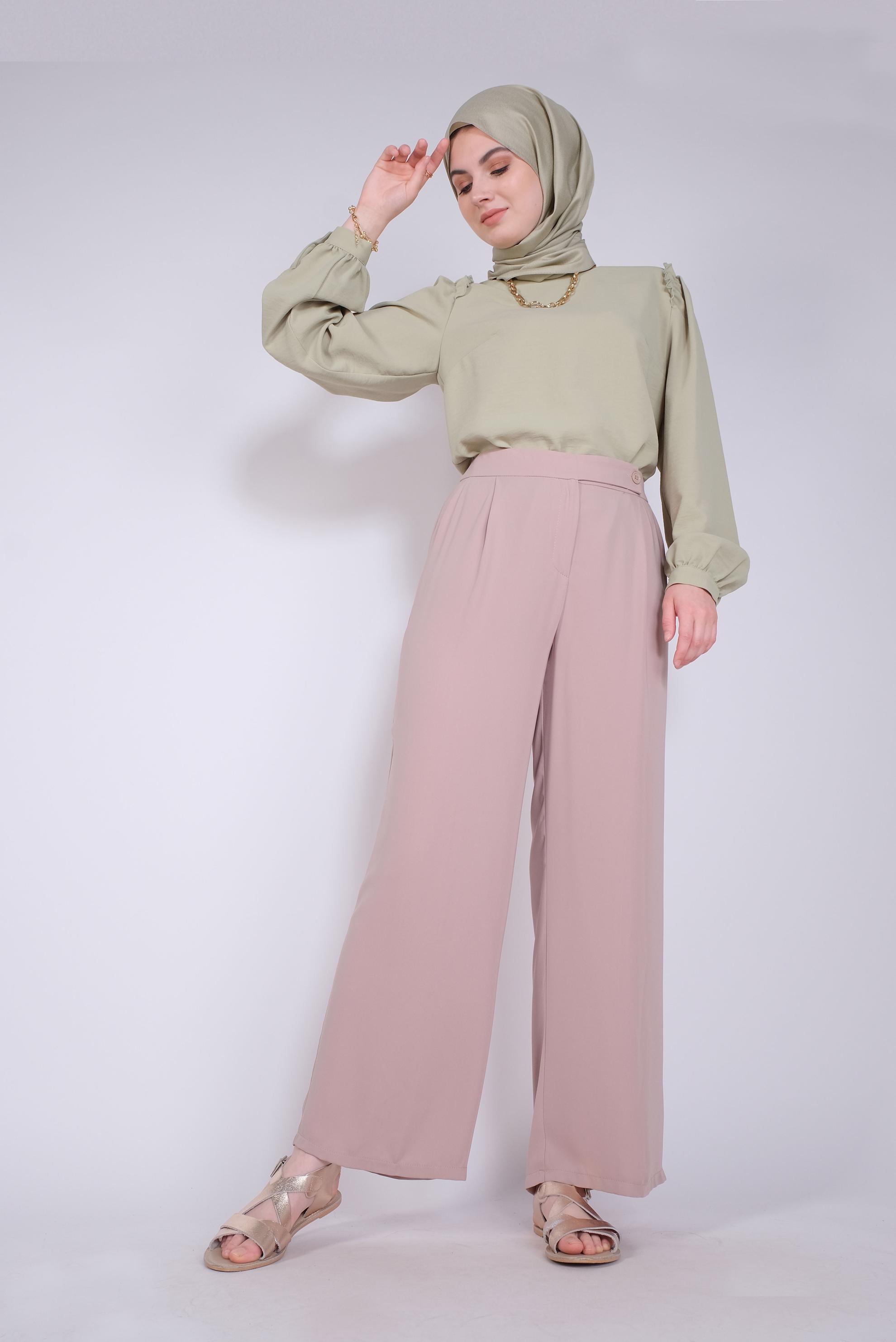 Tesettür giyim PUDRA GENİŞ PAÇA DÜĞMELİ PANTOLON 70190 