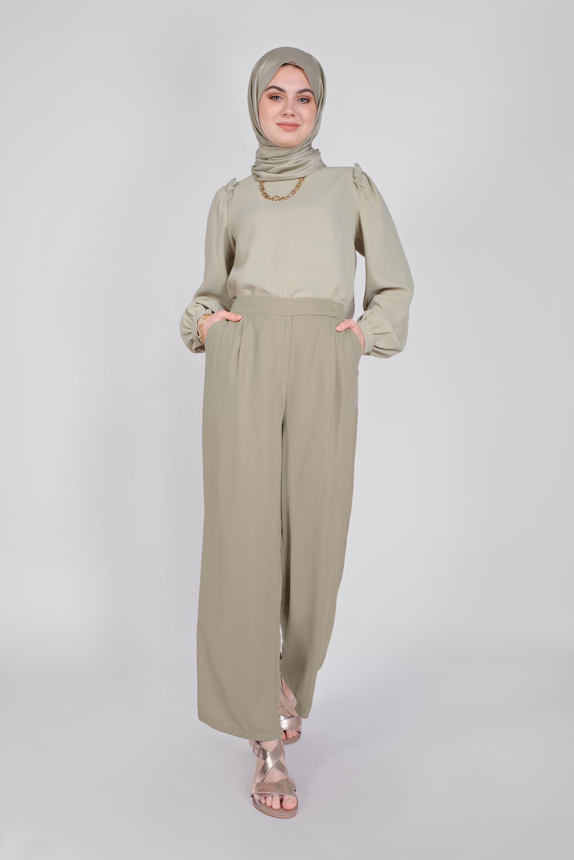 Tesettür giyim VİZON GENİŞ PAÇA DÜĞMELİ PANTOLON 70190 