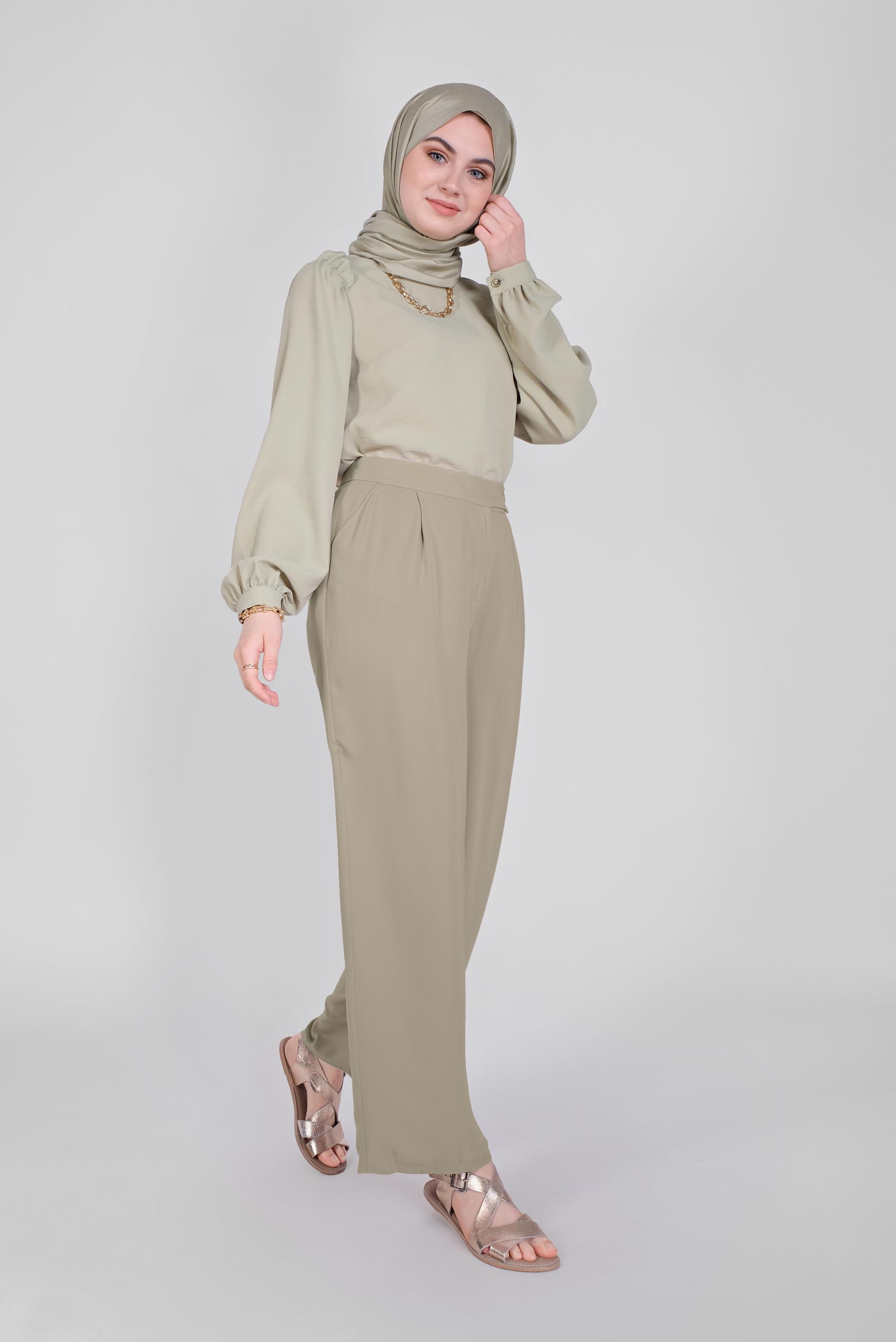 Tesettür giyim VİZON GENİŞ PAÇA DÜĞMELİ PANTOLON 70190 