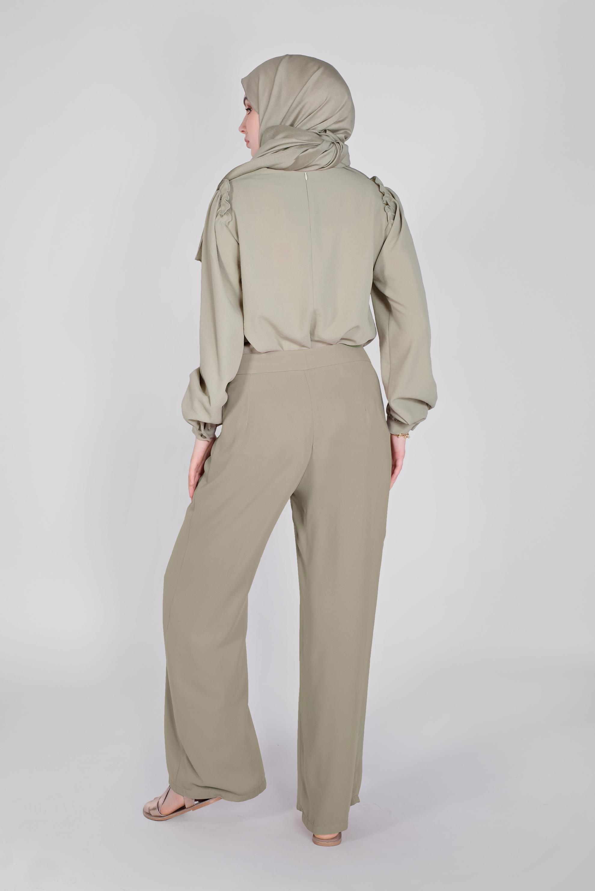 Tesettür giyim VİZON GENİŞ PAÇA DÜĞMELİ PANTOLON 70190 