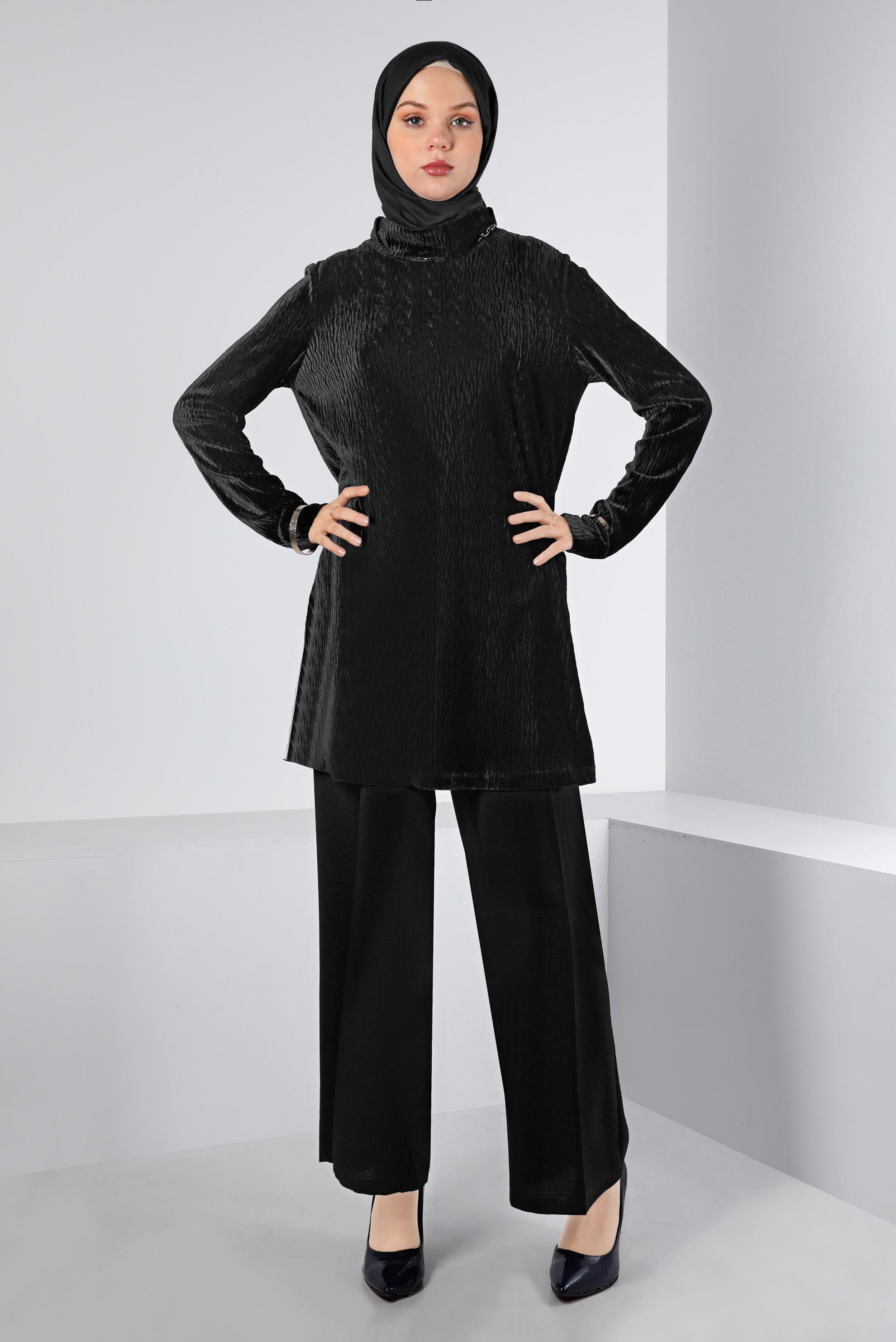 Tesettür giyim SİYAH GENİŞ PAÇA PANTOLON 70191