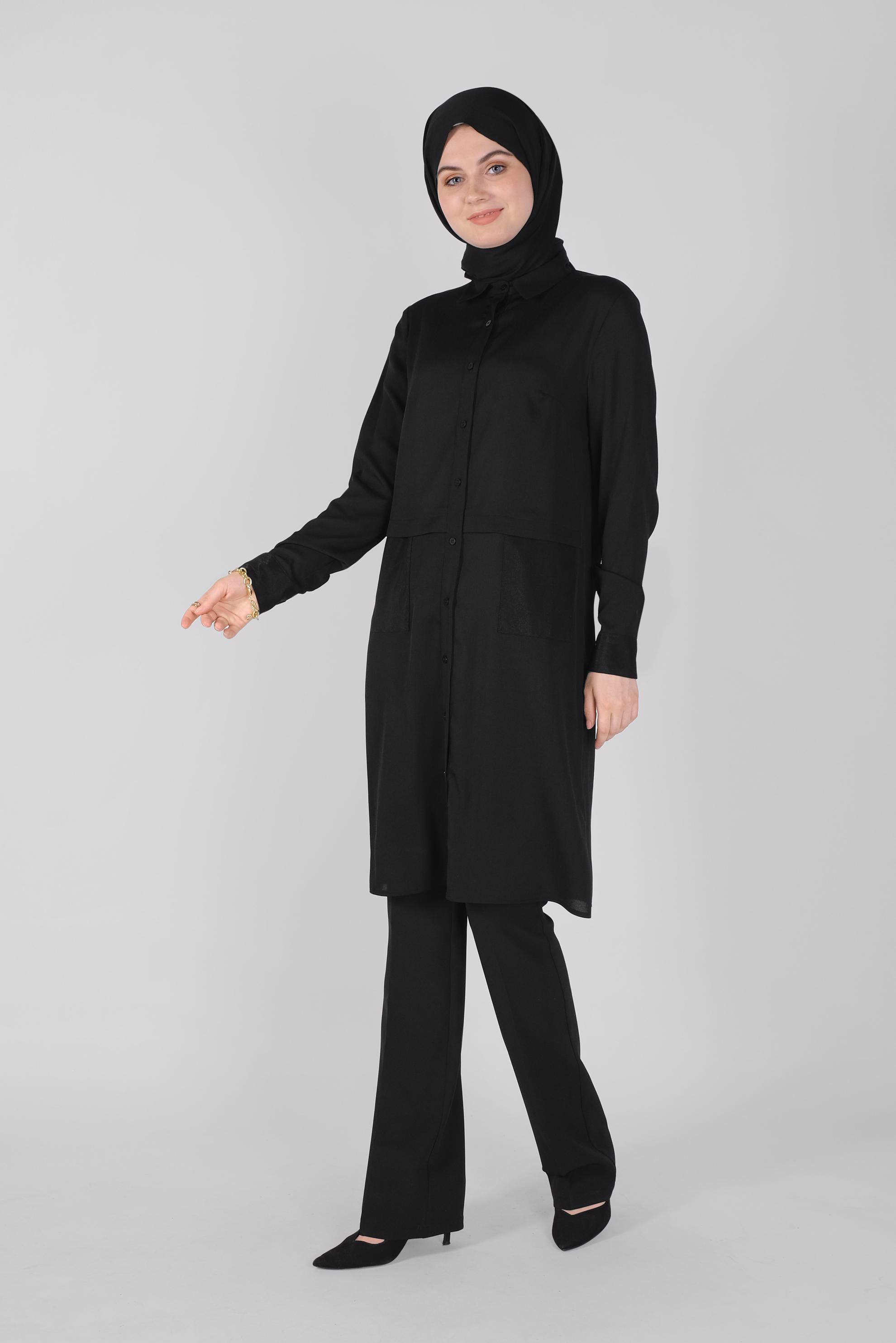 Tesettür giyim SİYAH ARA BEL DÜĞMELİ PANTOLON 70192 