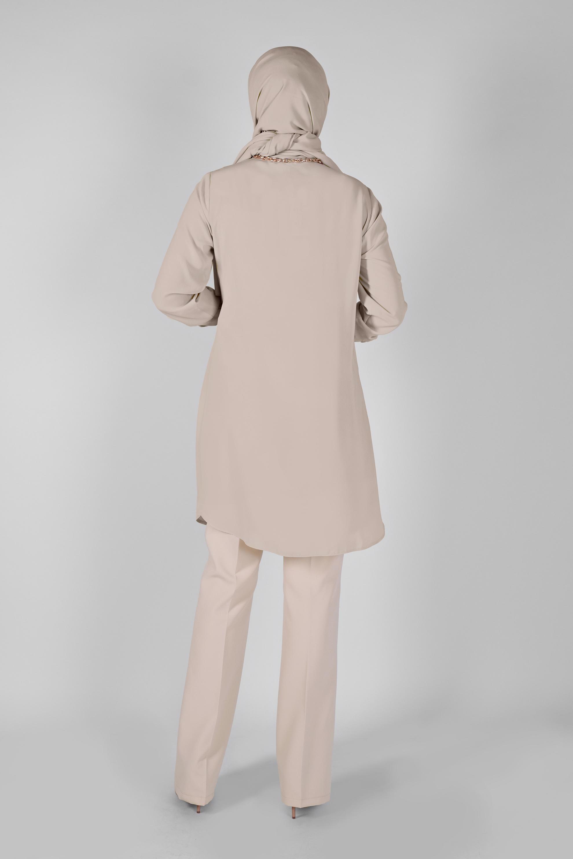 Tesettür giyim BEJ ARA BEL DÜĞMELİ PANTOLON 70192 