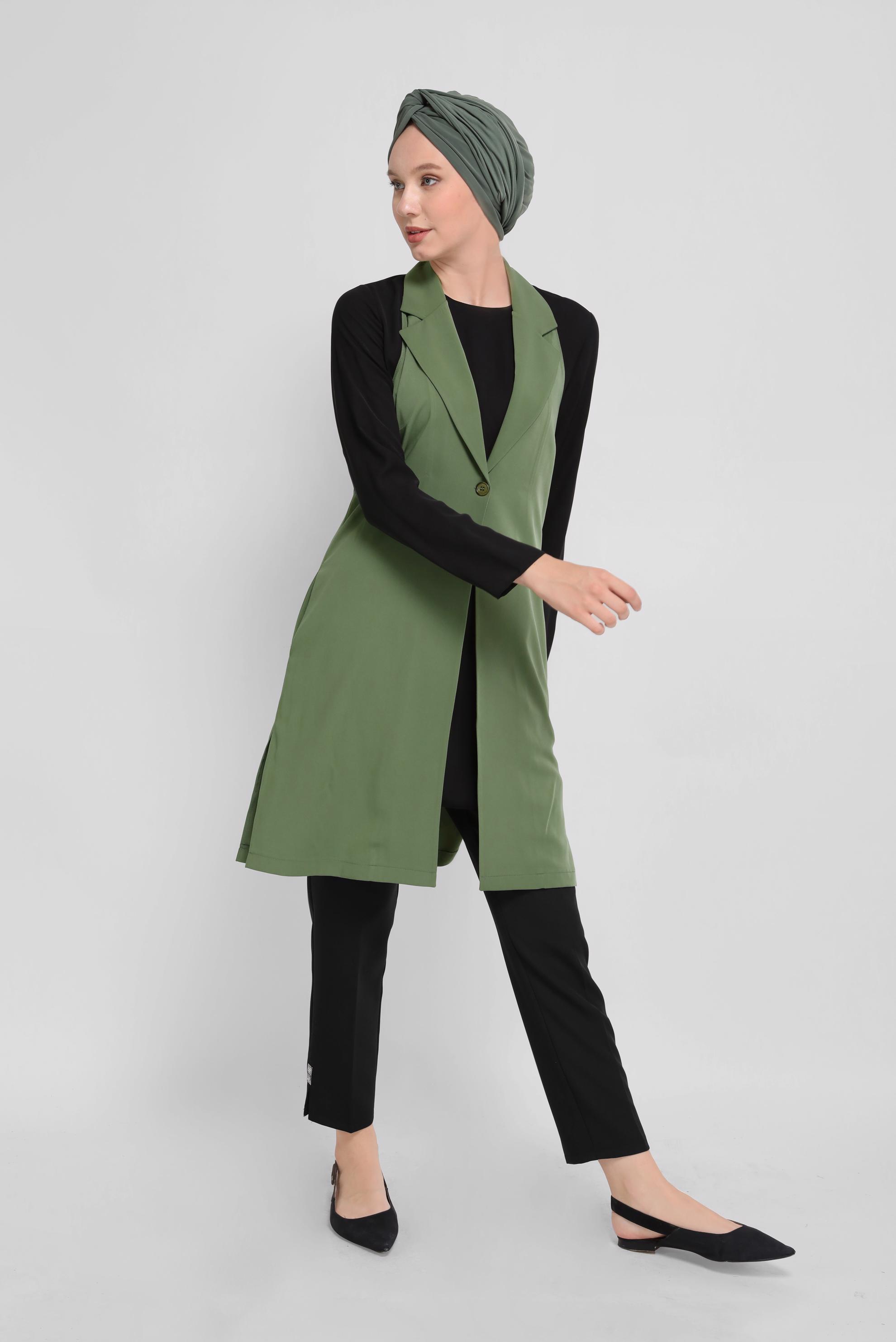 Tesettür giyim SİYAH YIRTMAÇ DETAYLI TAŞLI PANTOLON 70193 