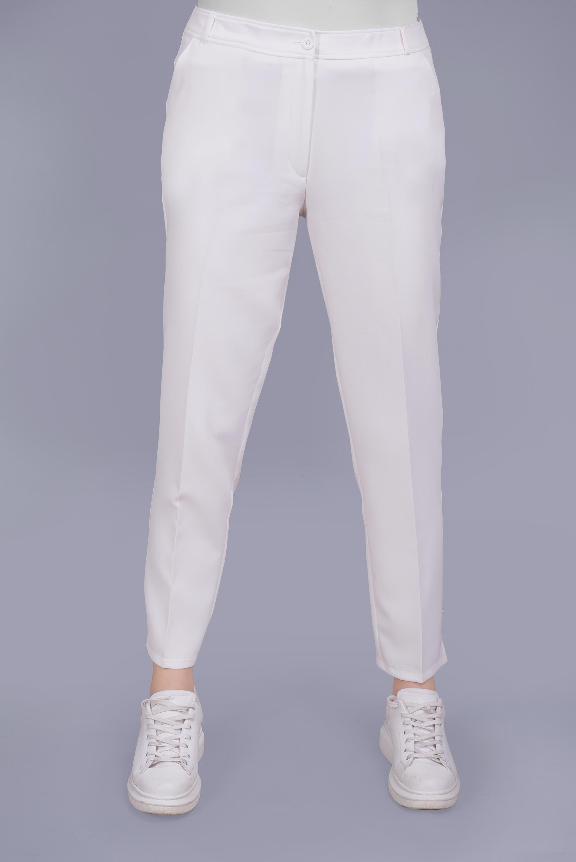 Tesettür giyim BEYAZ YIRTMAÇ DETAYLI TAŞLI PANTOLON 70193 