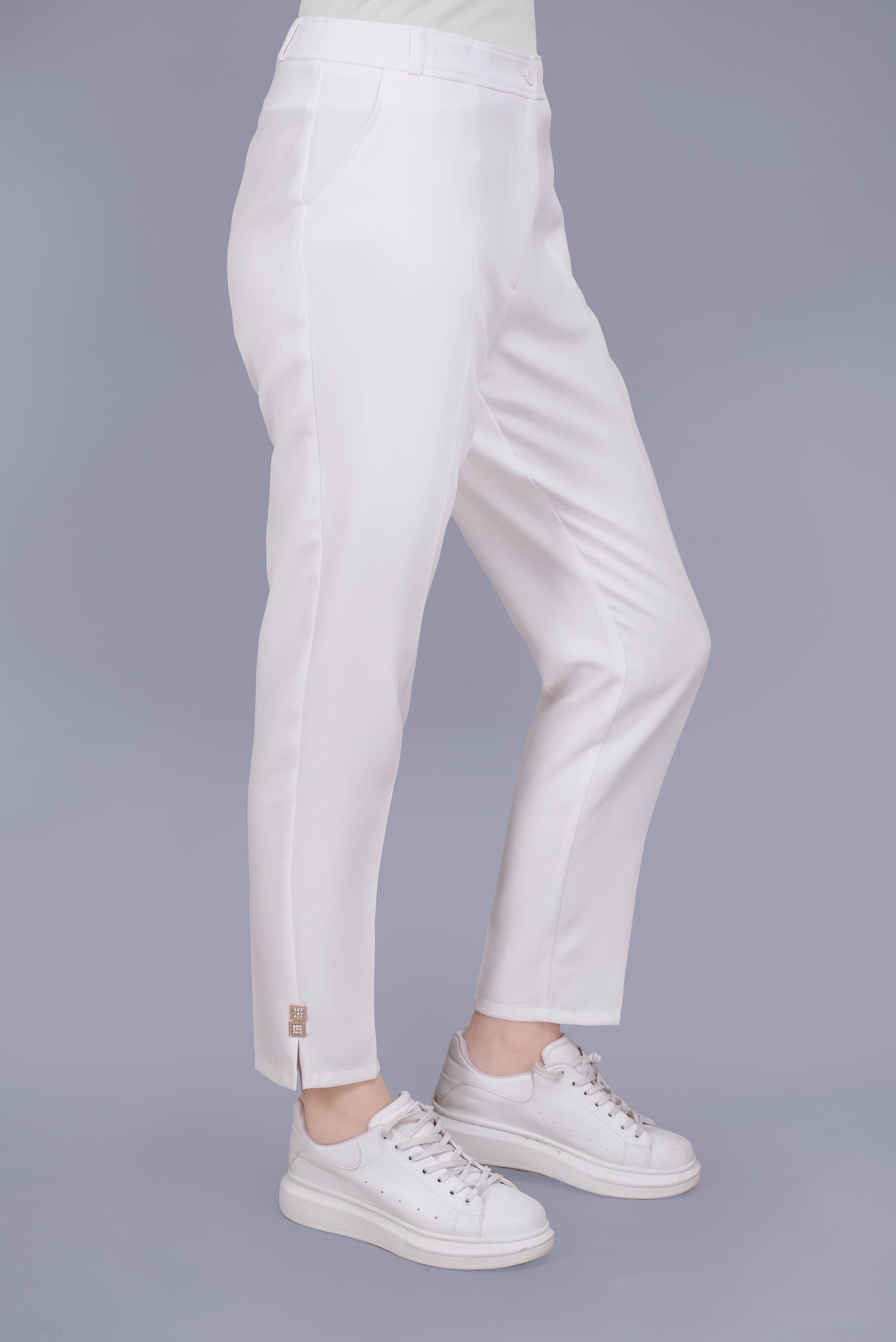 Tesettür giyim BEYAZ YIRTMAÇ DETAYLI TAŞLI PANTOLON 70193 