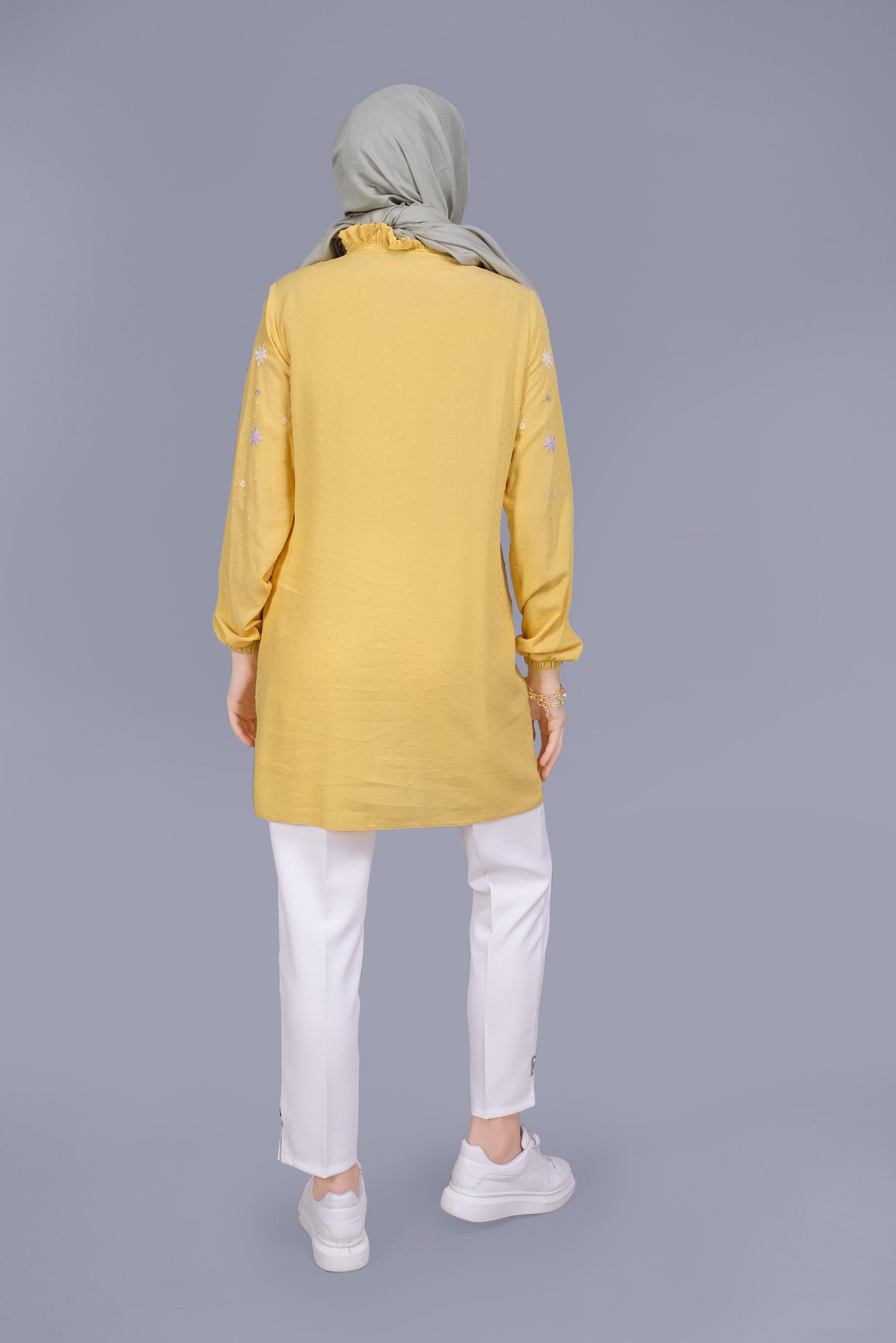 Tesettür giyim BEYAZ YIRTMAÇ DETAYLI TAŞLI PANTOLON 70193 