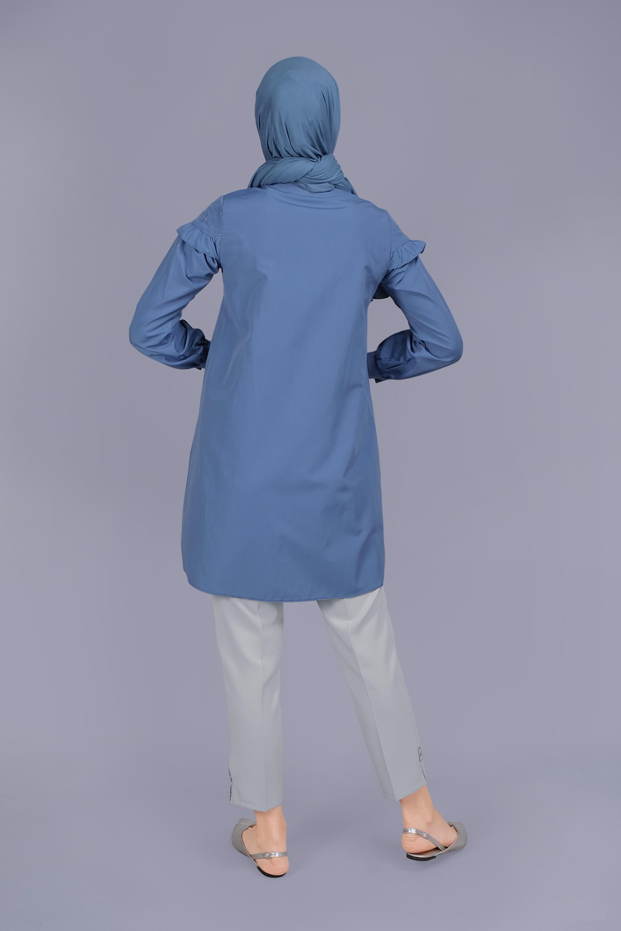 Tesettür giyim GRİ YIRTMAÇ DETAYLI TAŞLI PANTOLON 70193 