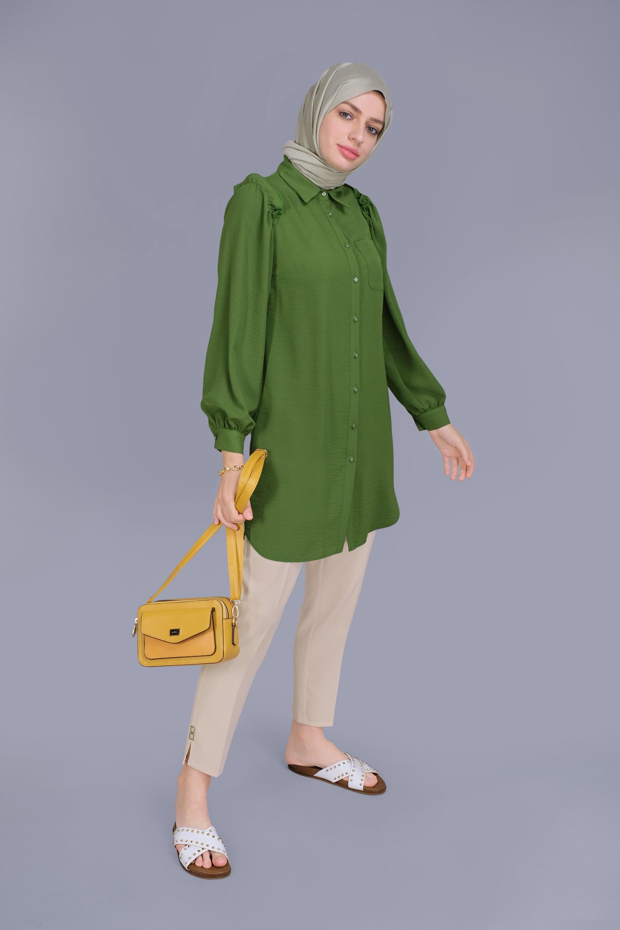 Tesettür giyim BEJ YIRTMAÇ DETAYLI TAŞLI PANTOLON 70193 