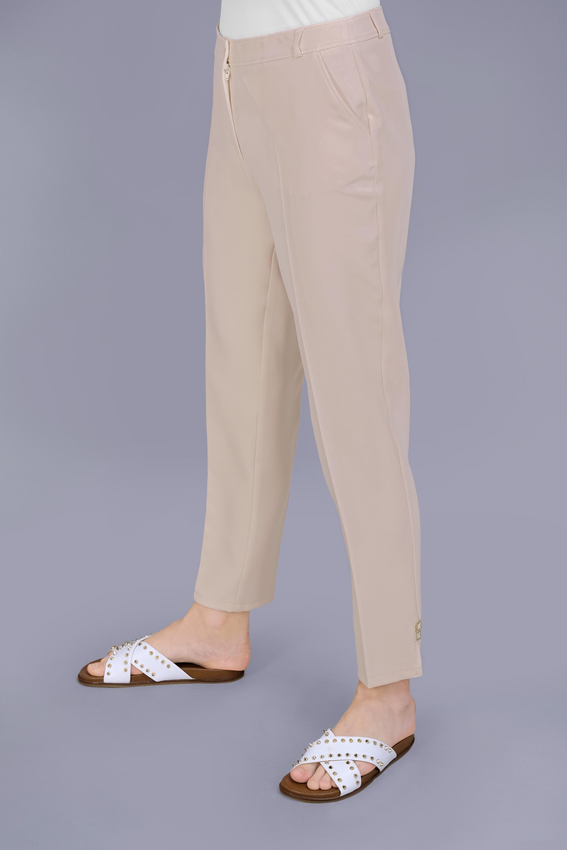 Tesettür giyim BEJ YIRTMAÇ DETAYLI TAŞLI PANTOLON 70193 