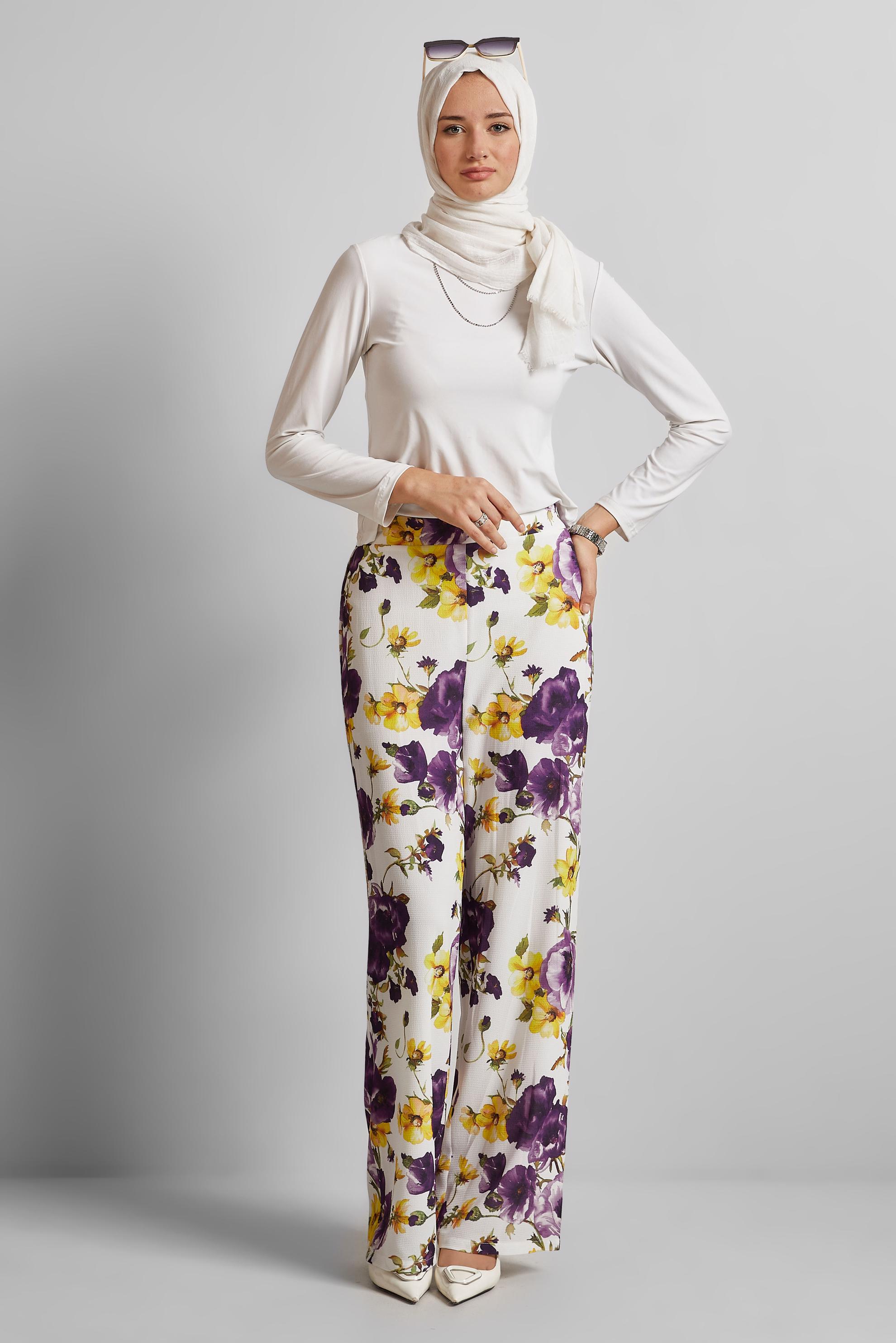 Tesettür giyim MOR DESENLİ PANTOLON 70254