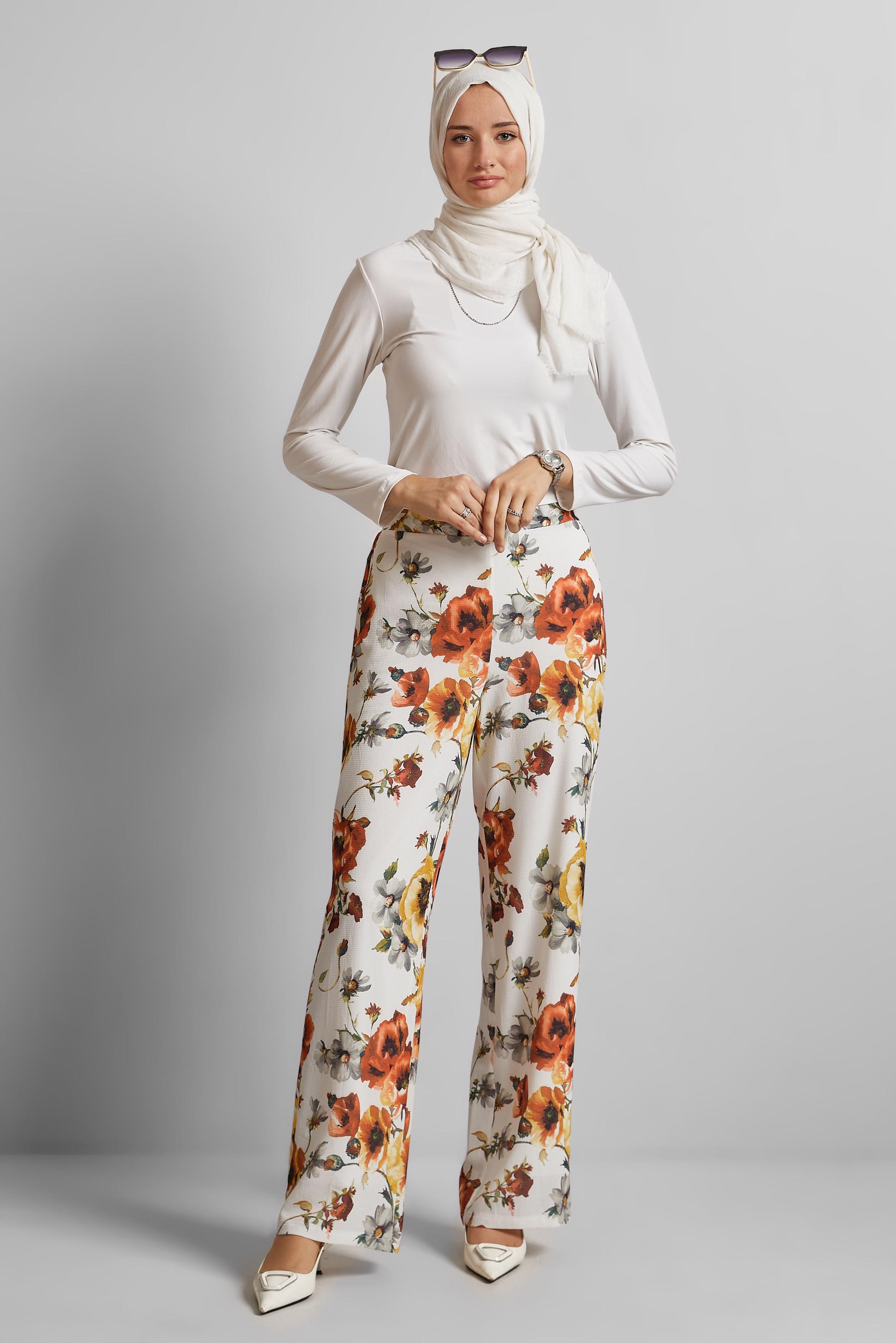 Tesettür giyim TURUNCU DESENLİ PANTOLON 70254