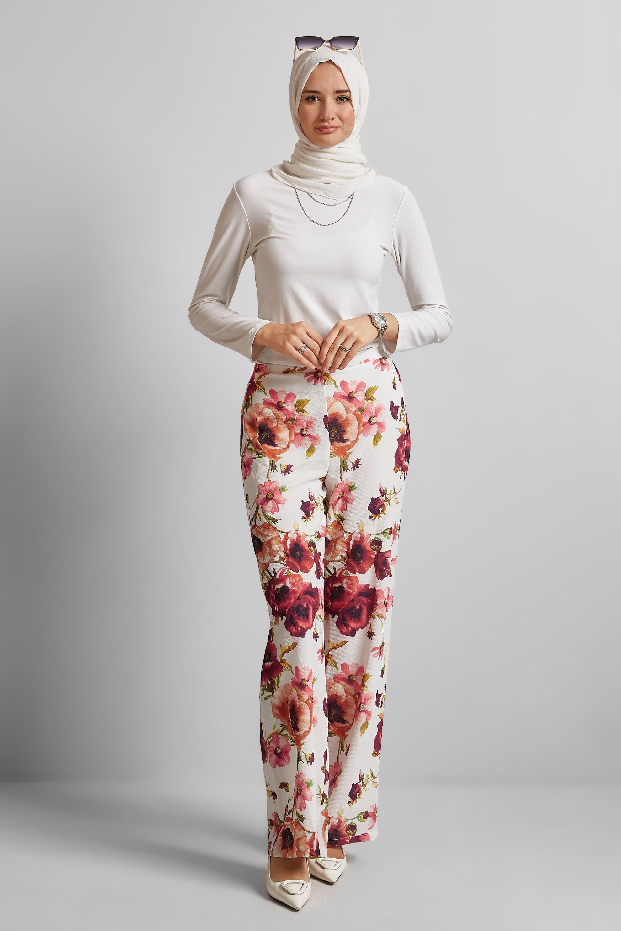 Tesettür giyim BORDO DESENLİ PANTOLON 70254