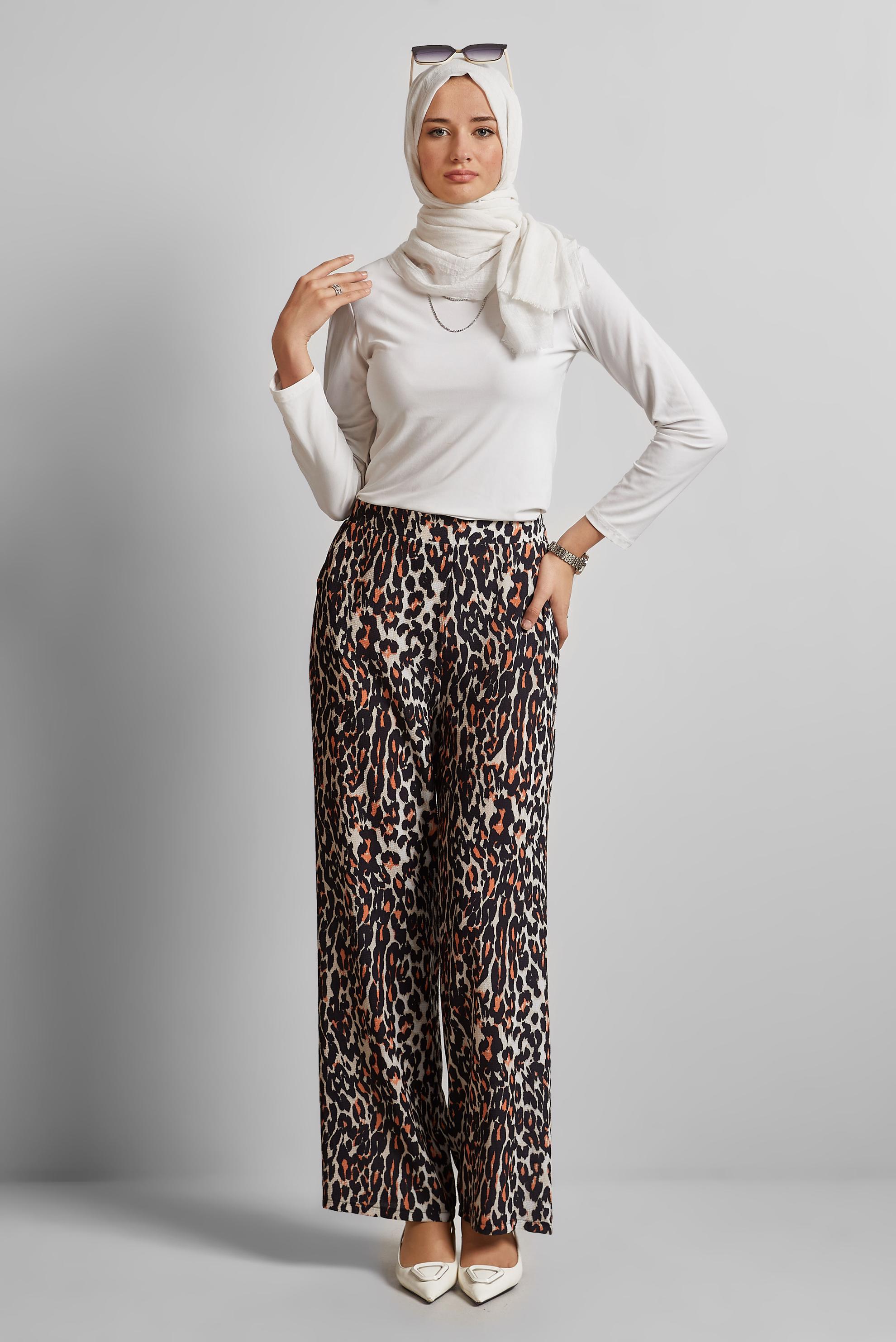Tesettür giyim TURUNCU LEOPAR DESENLİ PANTOLON 70259