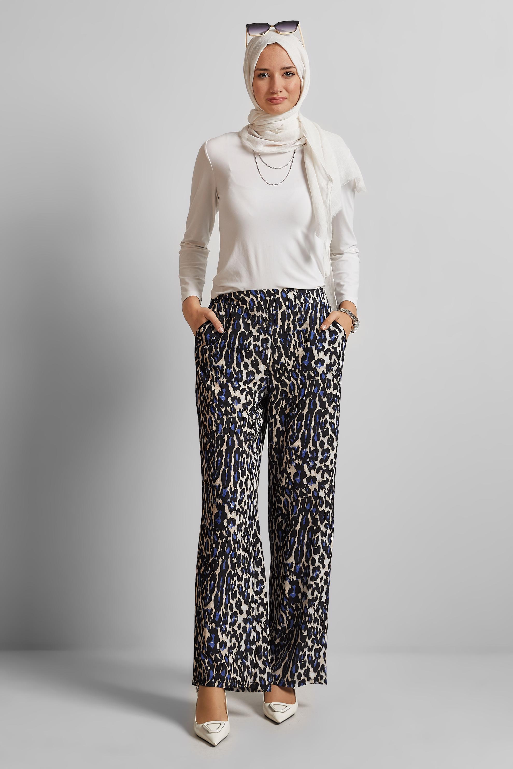 Tesettür giyim LACİVERT LEOPAR DESENLİ PANTOLON 70259