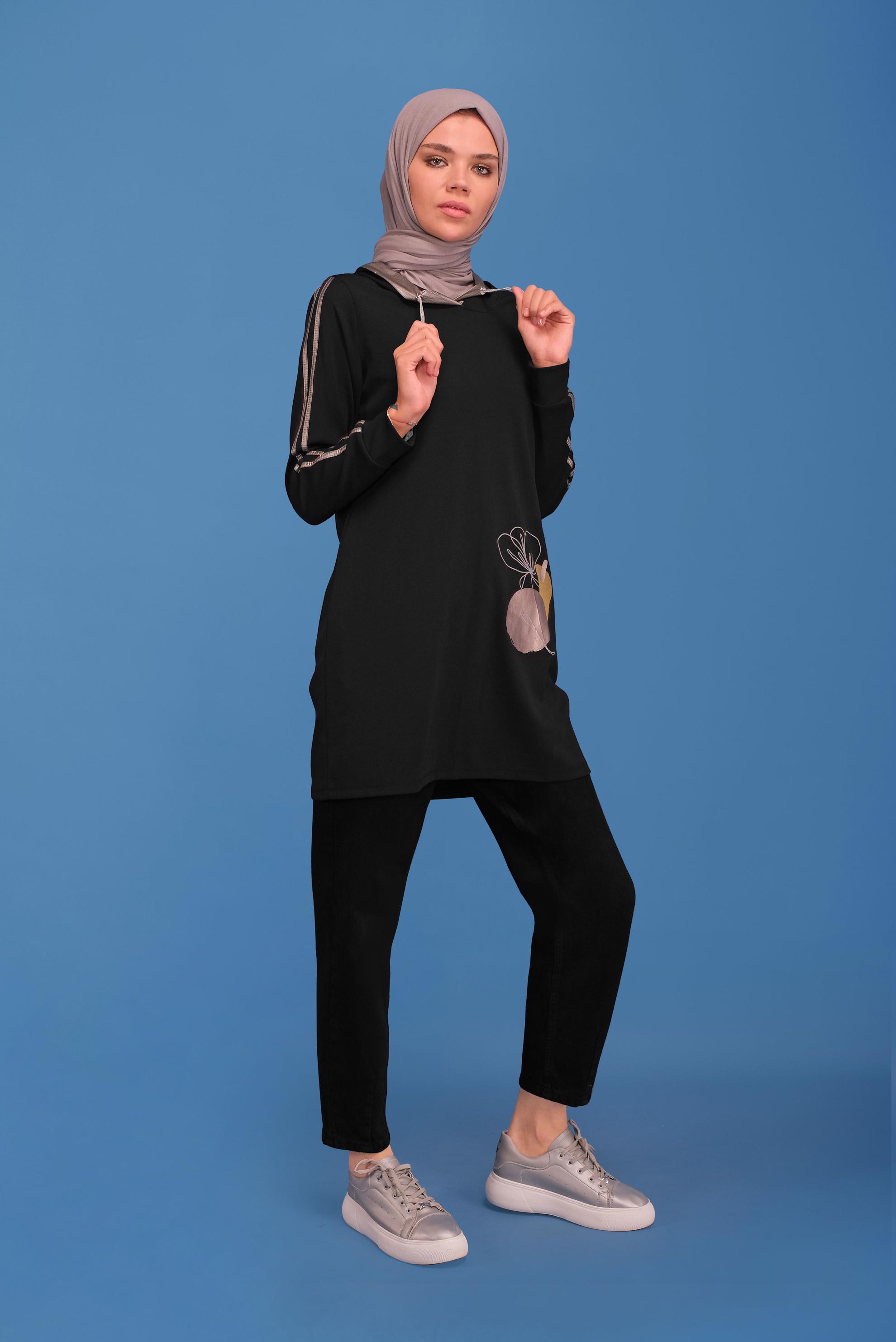 Tesettür giyim SİYAH YÜKSEK BEL PAMUKLU PANTOLON 70218-1 