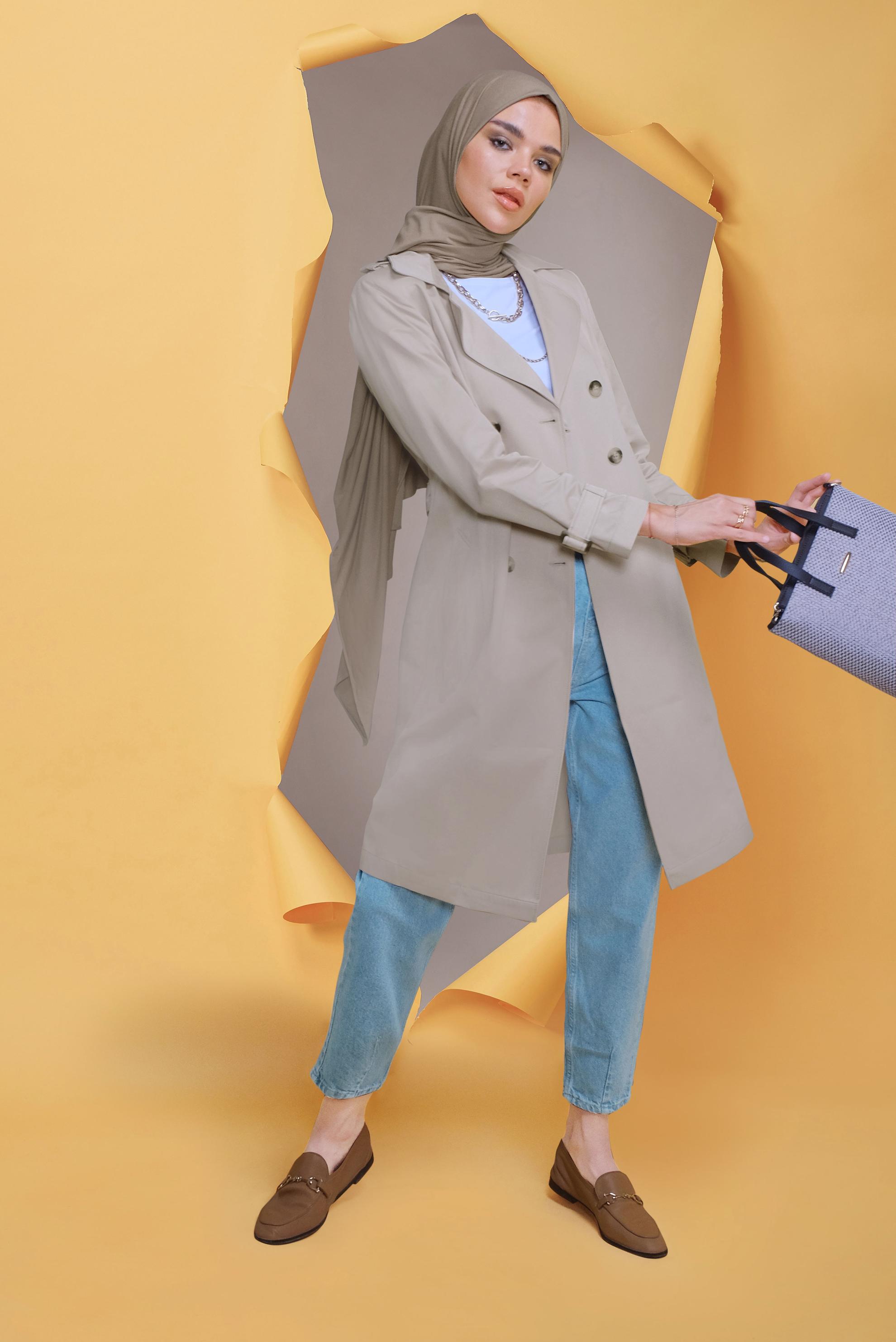 Tesettür giyim MAVİ YÜKSEK BEL PAMUKLU PANTOLON 70218-1 