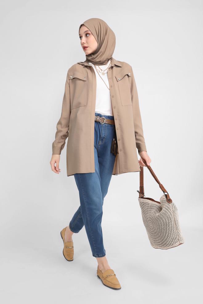 Hijab clothing  ELASTIC AT THE WAIST DENIM PANTS 70219-1  - ALVİNA