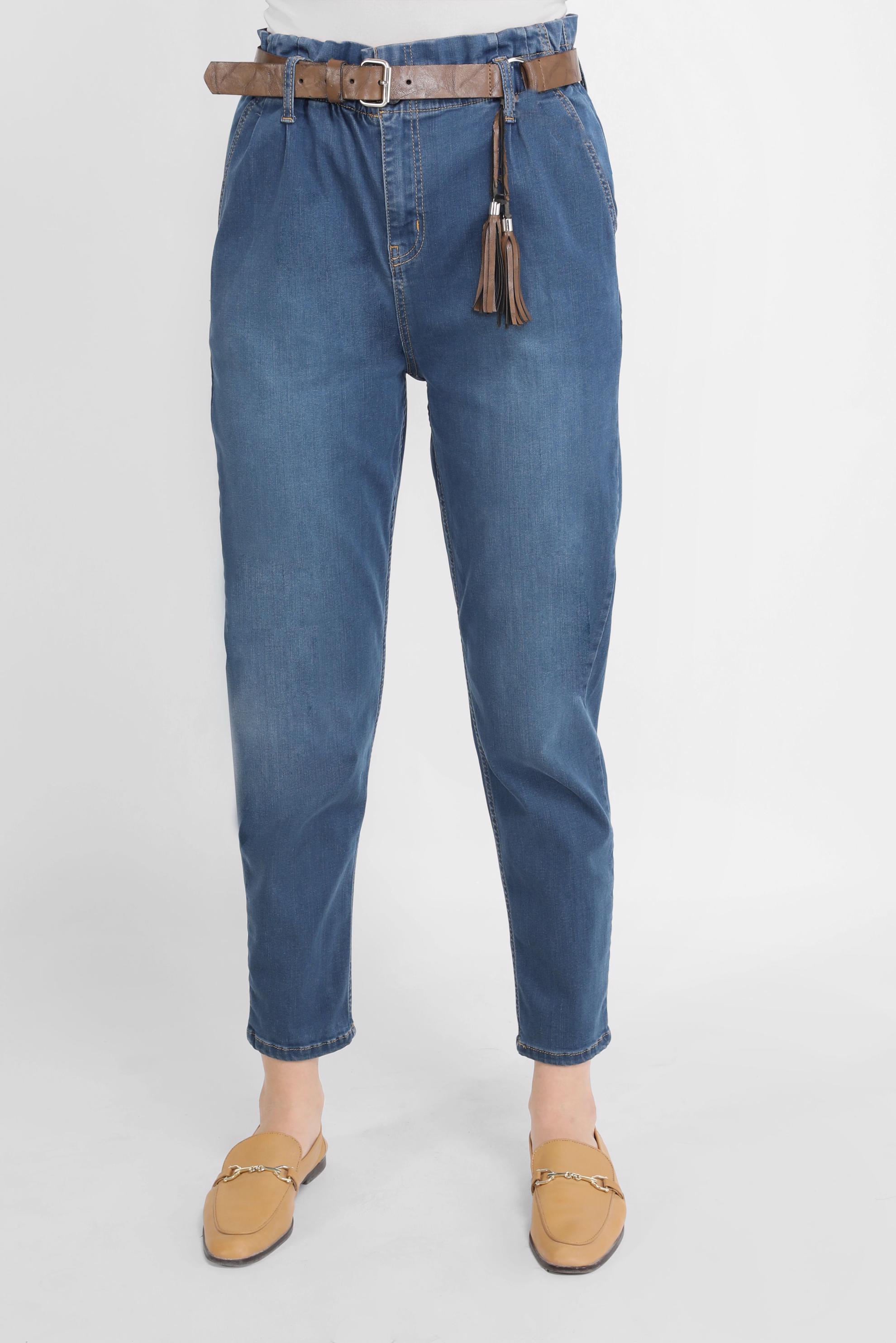 Hijab clothing NAVY BLUE ELASTIC AT THE WAIST DENIM PANTS 70219-1 