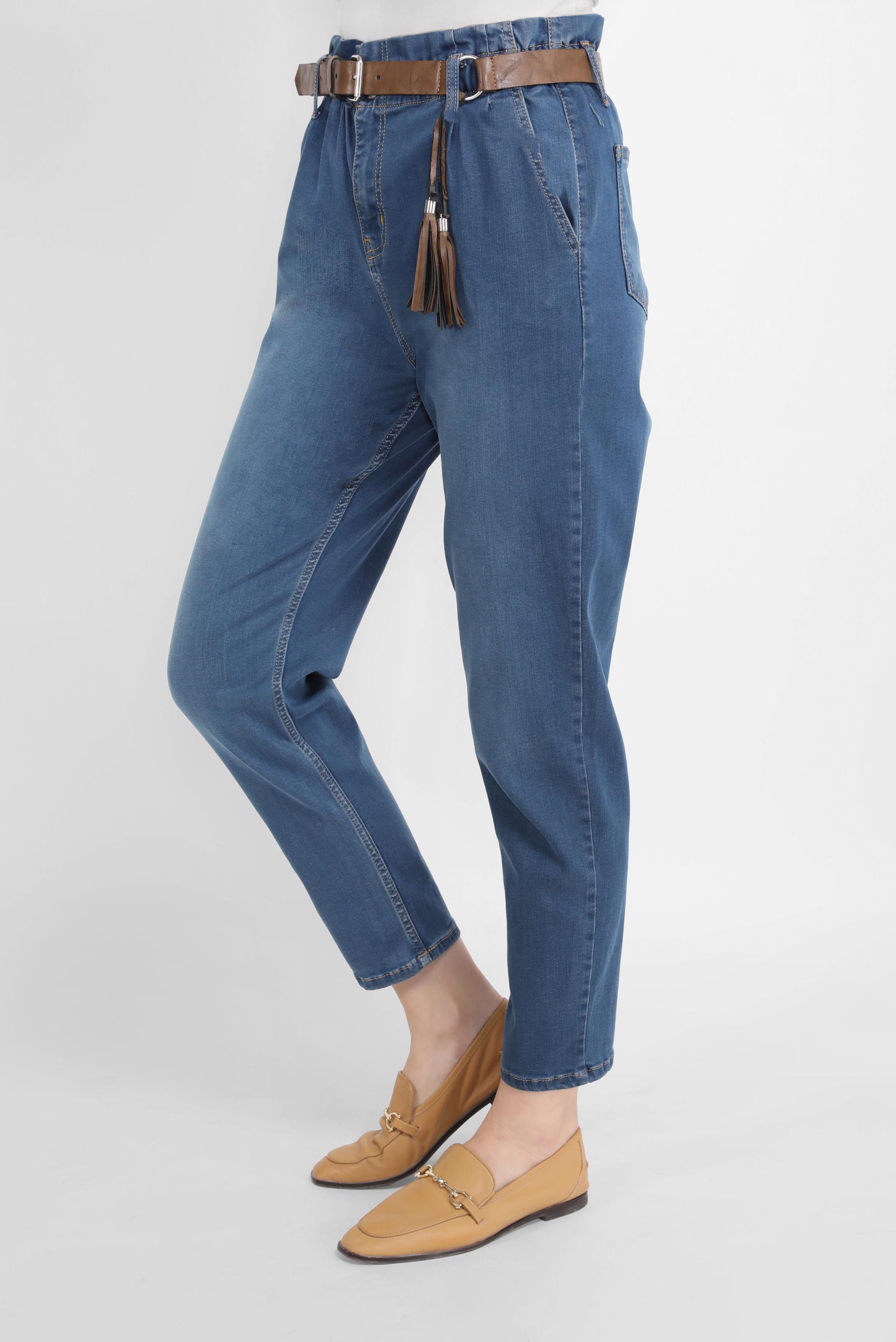 Hijab clothing NAVY BLUE ELASTIC AT THE WAIST DENIM PANTS 70219-1 