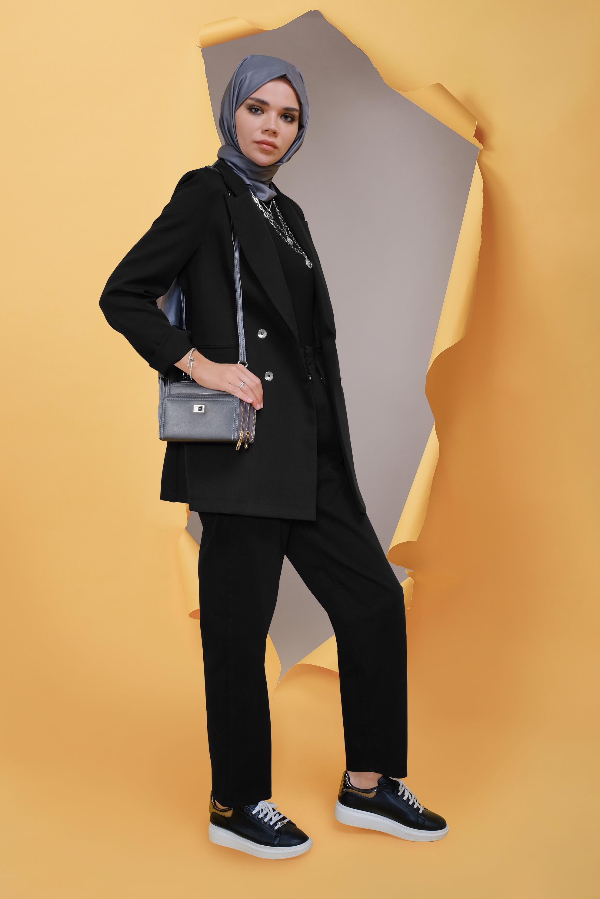 Tesettür giyim SİYAH YÜKSEK BEL DENİM PANTOLON 70220-1 