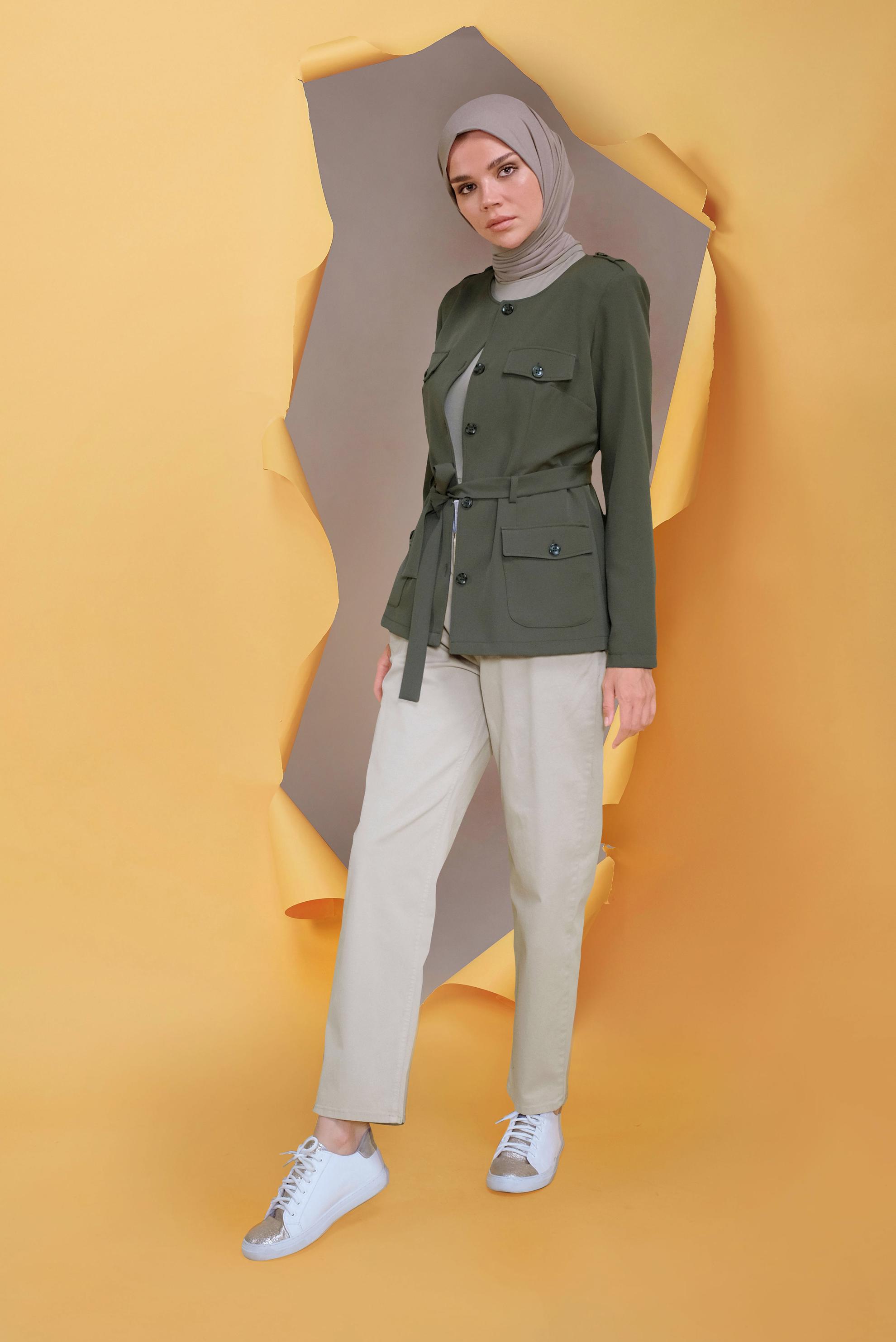 Tesettür giyim BEJ YÜKSEK BEL DENİM PANTOLON 70220-1 