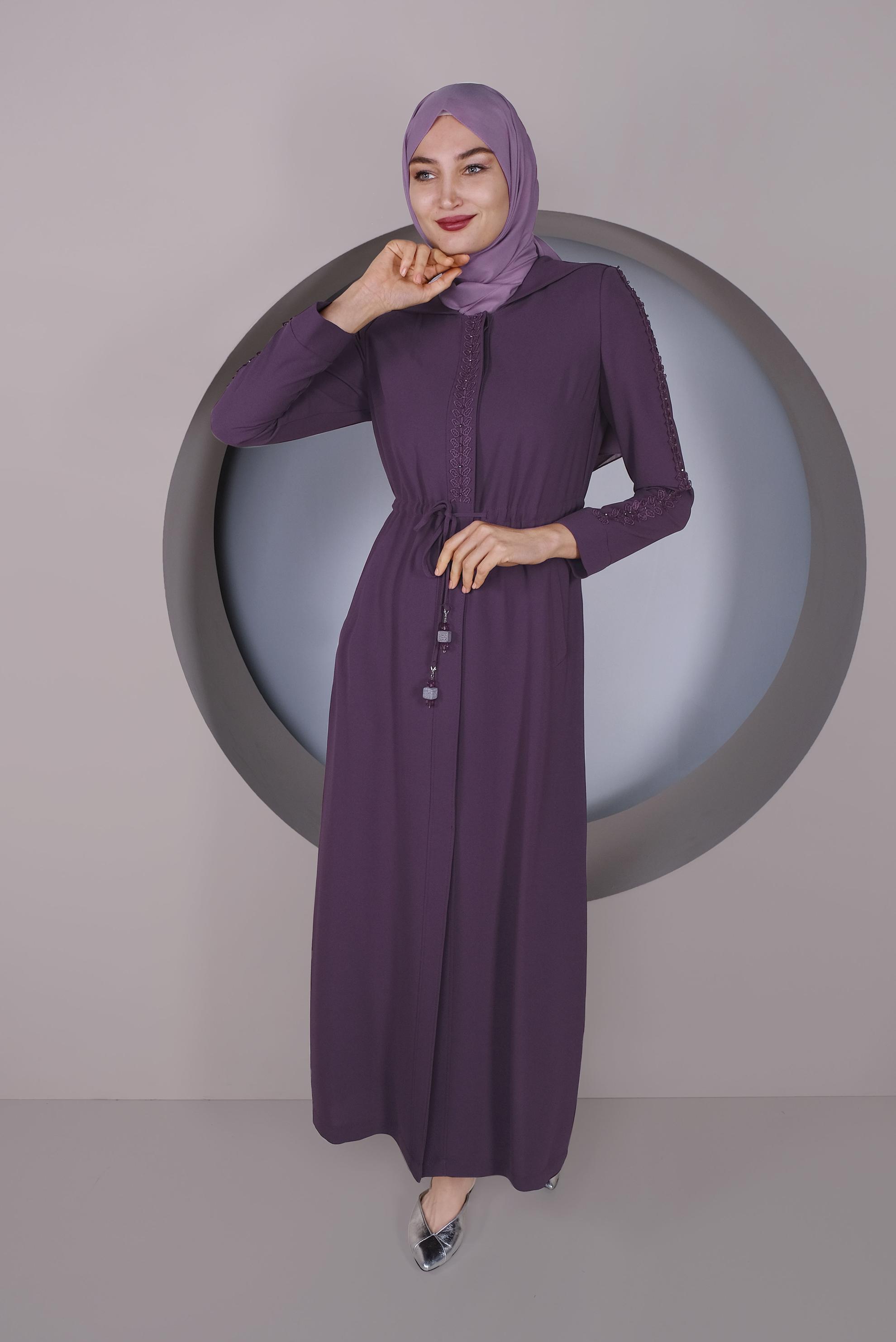 Tesettür giyim MÜRDÜM KAPÜŞONLU GİZLİ DÜĞMELİ PARDESÜ 10237