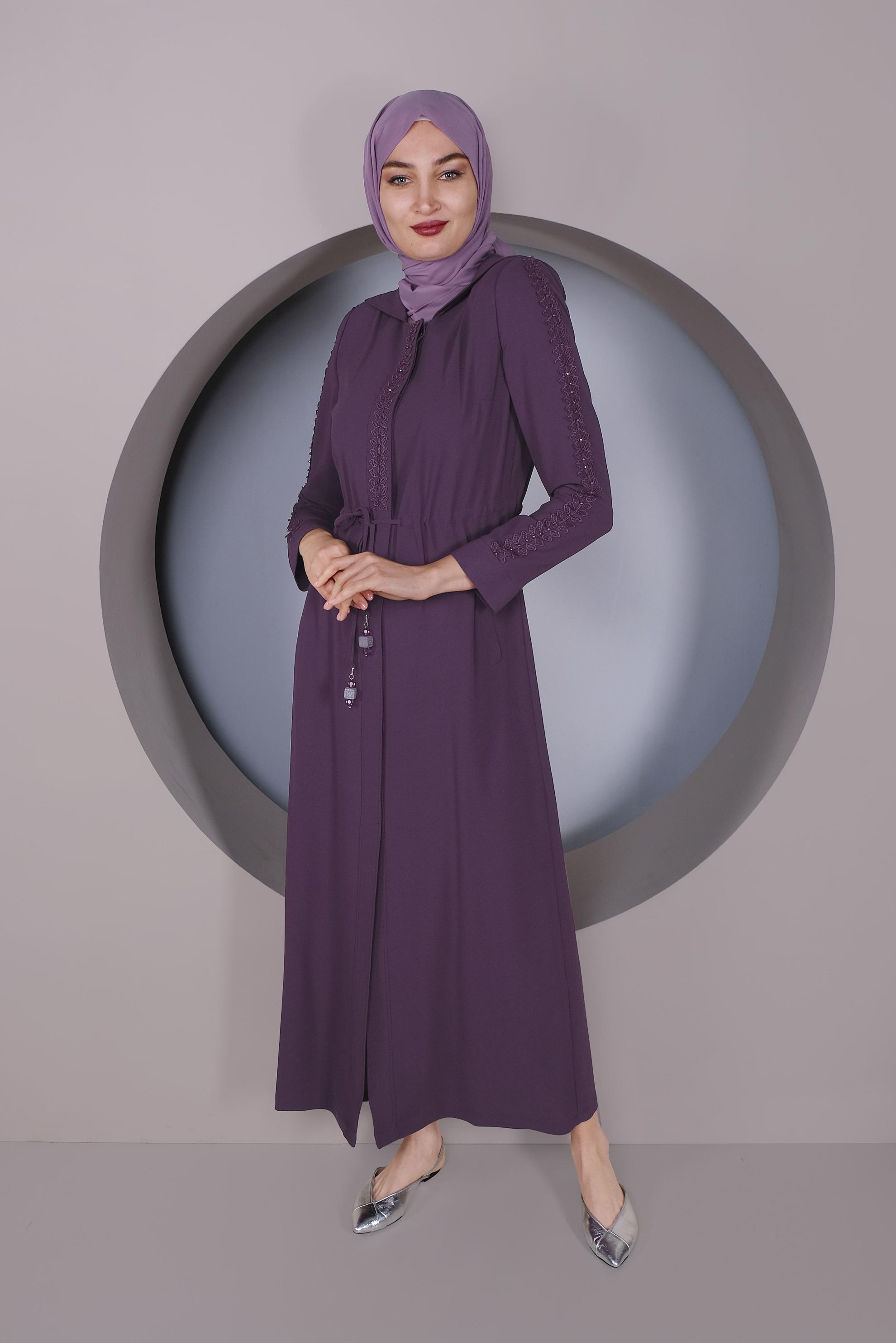 Tesettür giyim MÜRDÜM KAPÜŞONLU GİZLİ DÜĞMELİ PARDESÜ 10237