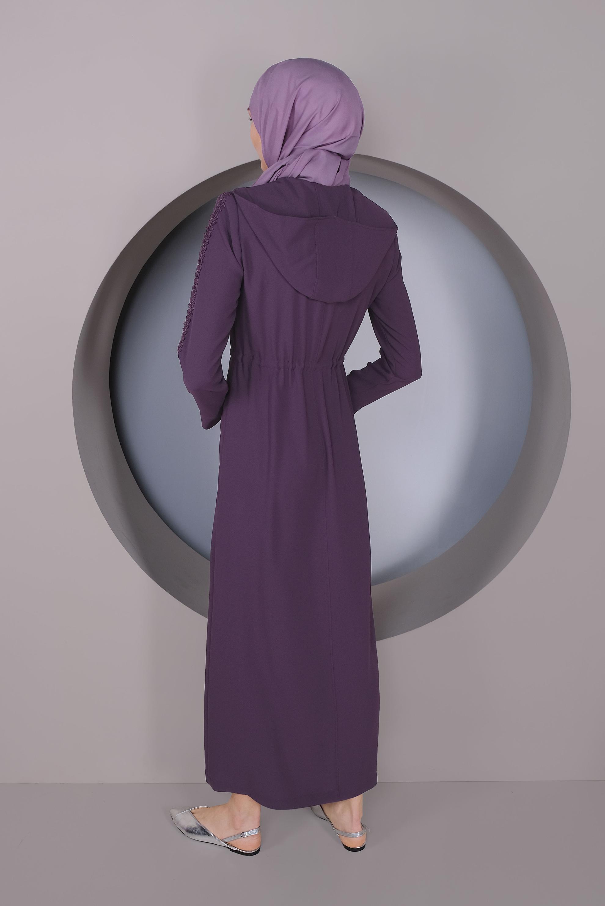 Tesettür giyim MÜRDÜM KAPÜŞONLU GİZLİ DÜĞMELİ PARDESÜ 10237