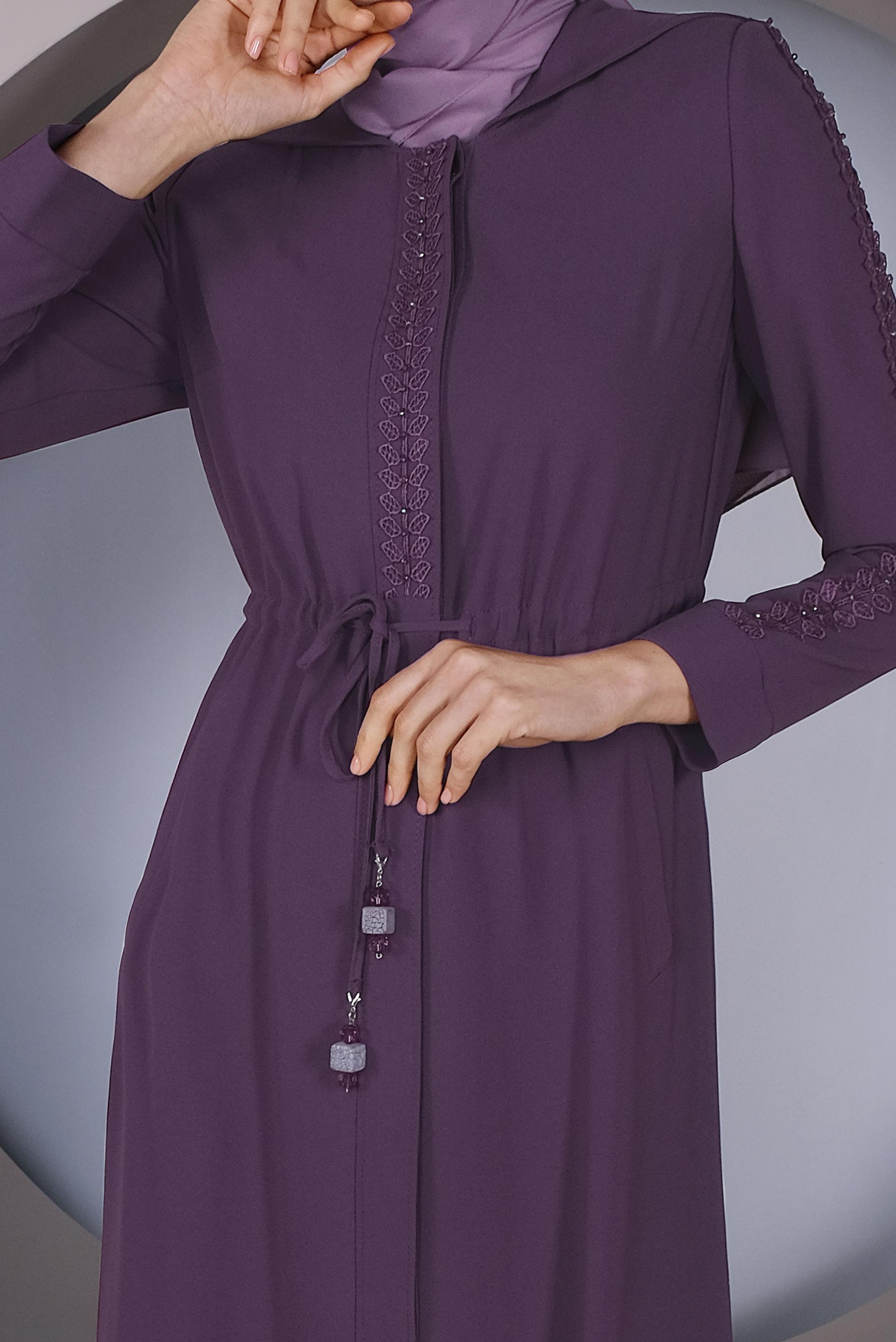 Tesettür giyim MÜRDÜM KAPÜŞONLU GİZLİ DÜĞMELİ PARDESÜ 10237