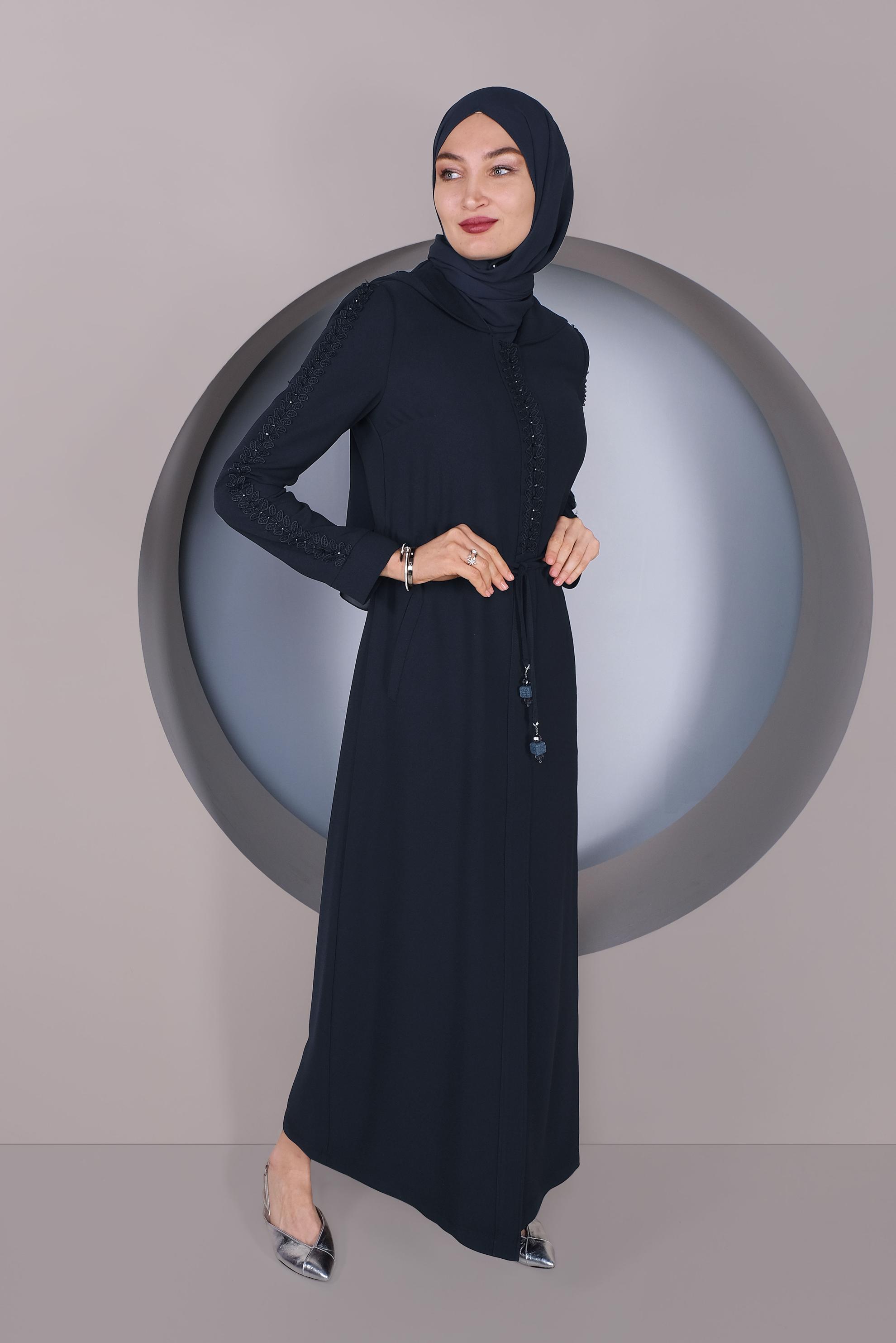 Tesettür giyim LACİVERT KAPÜŞONLU GİZLİ DÜĞMELİ PARDESÜ 10237