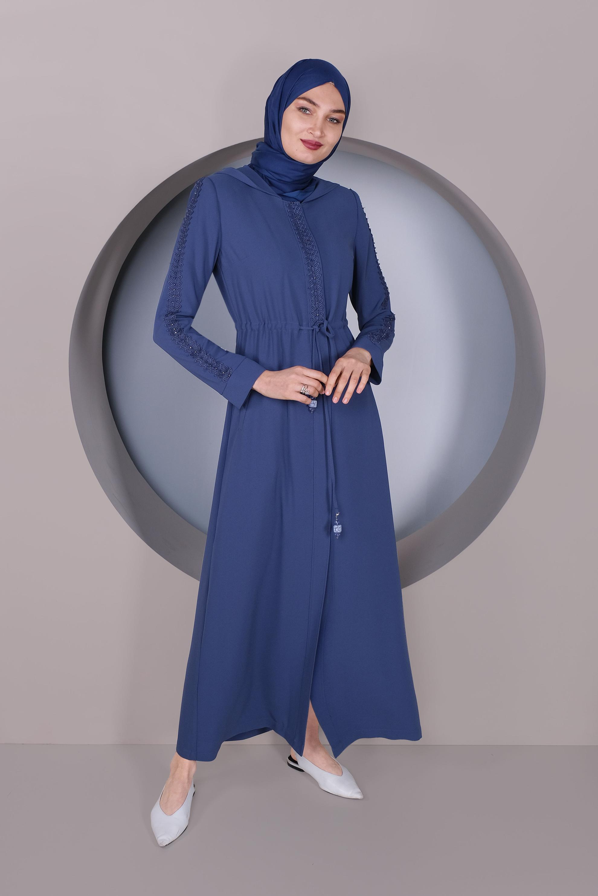 Tesettür giyim LACİVERT KAPÜŞONLU GİZLİ DÜĞMELİ PARDESÜ 10237
