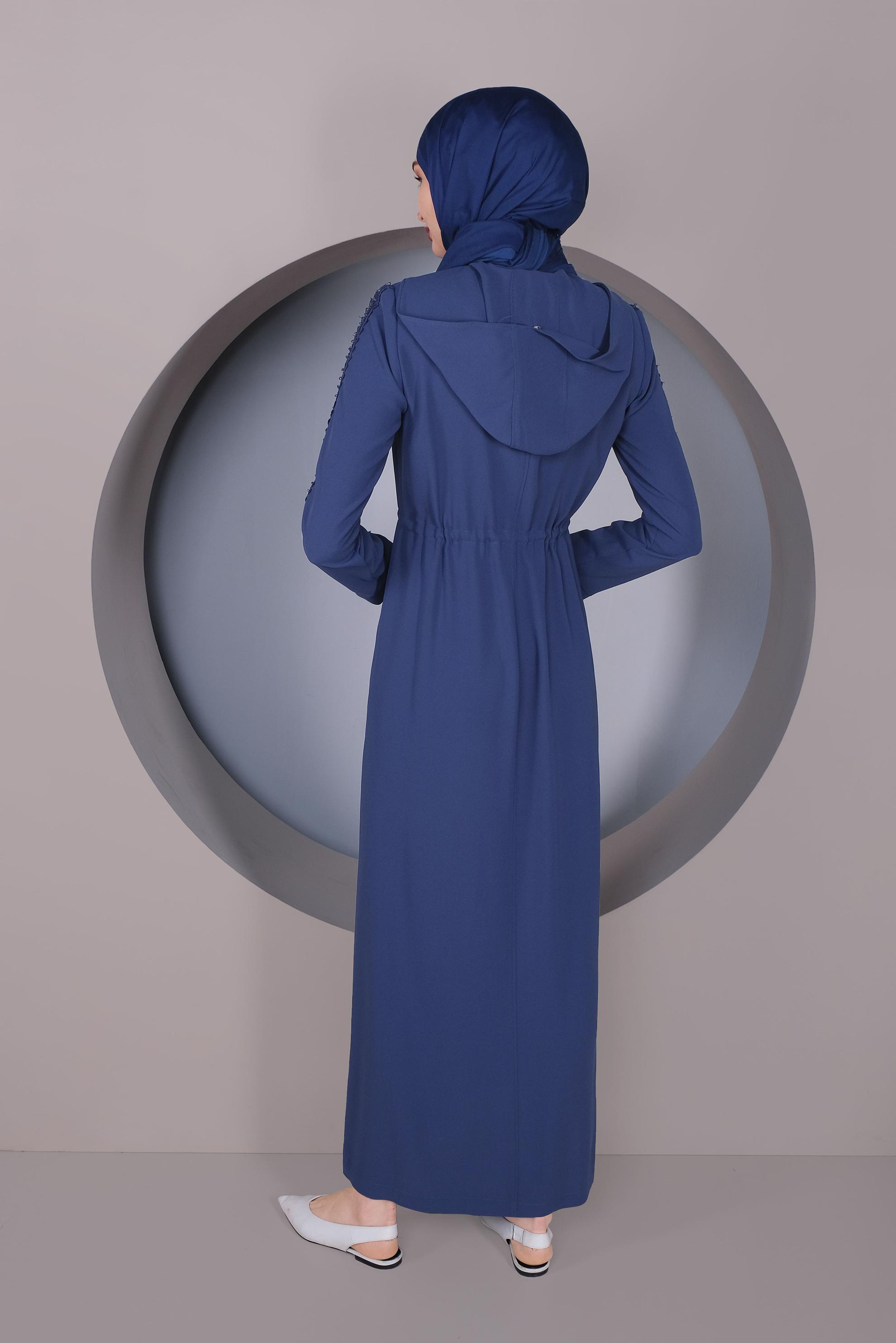Tesettür giyim LACİVERT KAPÜŞONLU GİZLİ DÜĞMELİ PARDESÜ 10237