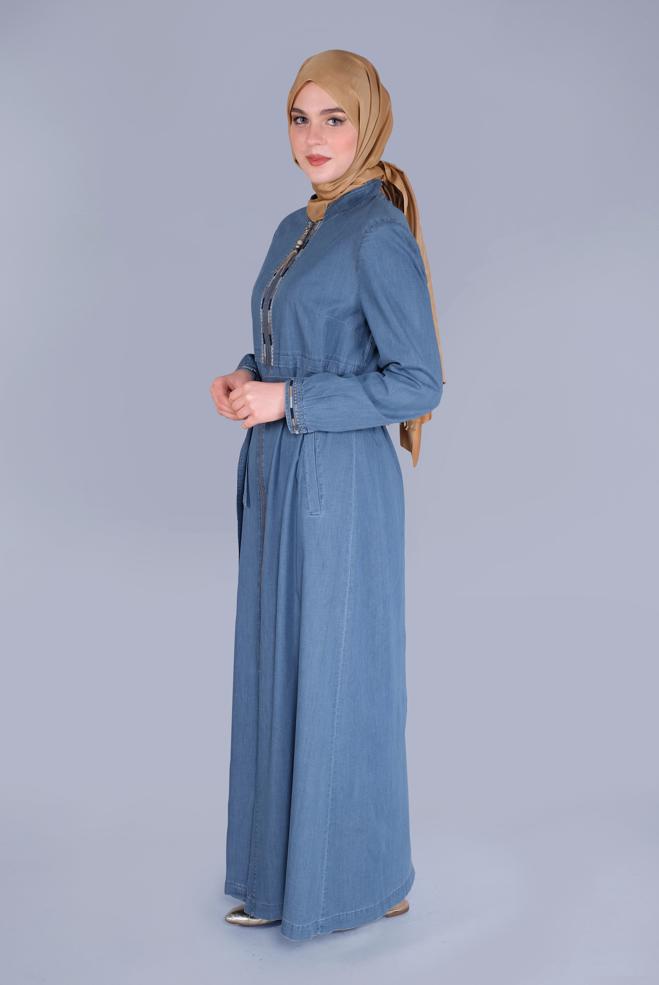 Hijab clothing NAVY BLUE BELTED DENIM TOPCOAT 10244  - ALVİNA