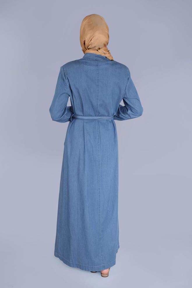 Hijab clothing NAVY BLUE BELTED DENIM TOPCOAT 10244  - ALVİNA
