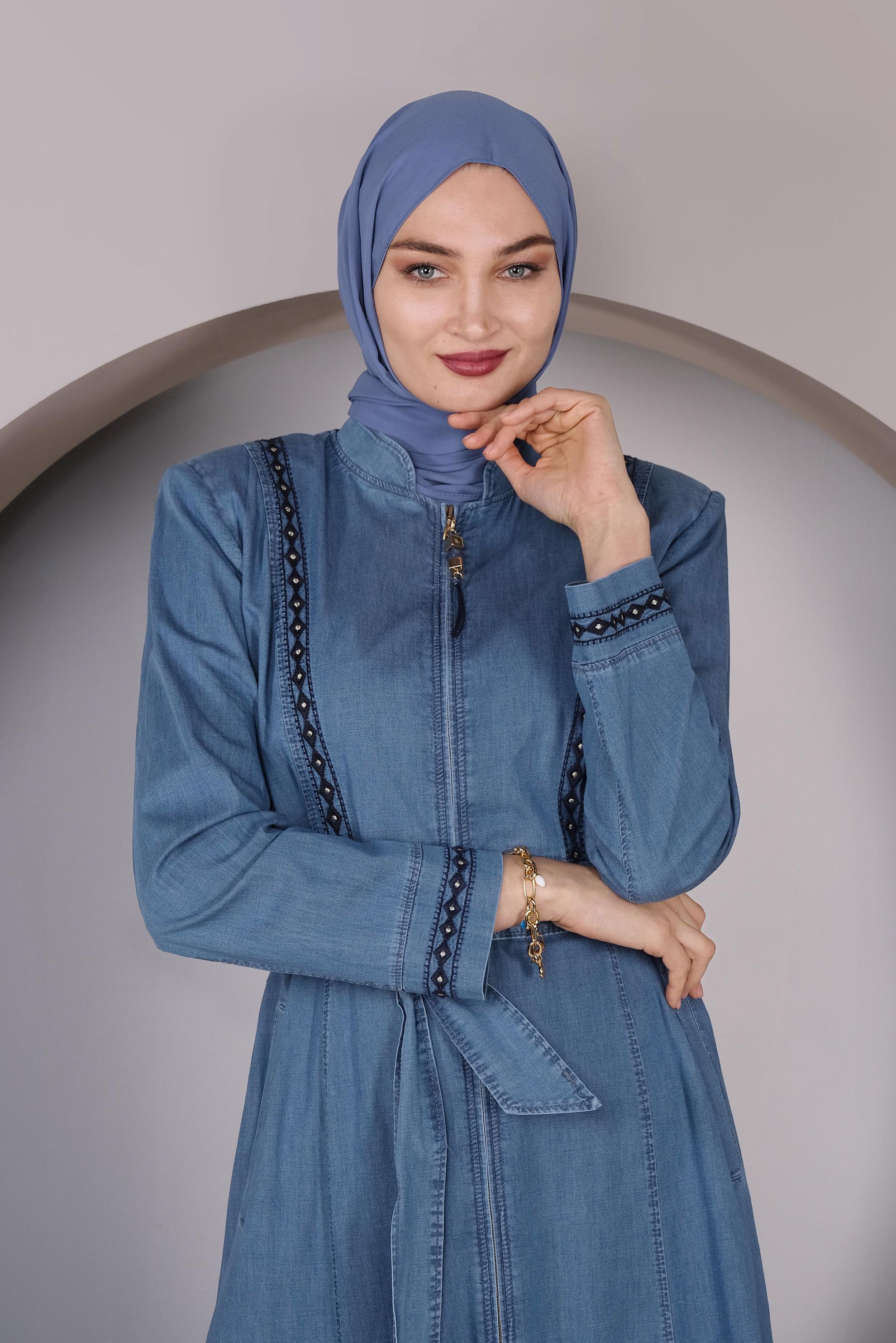 Vêtements hijab BLEU MARINE GILET EN DENIM AVEC ZIP 10245 