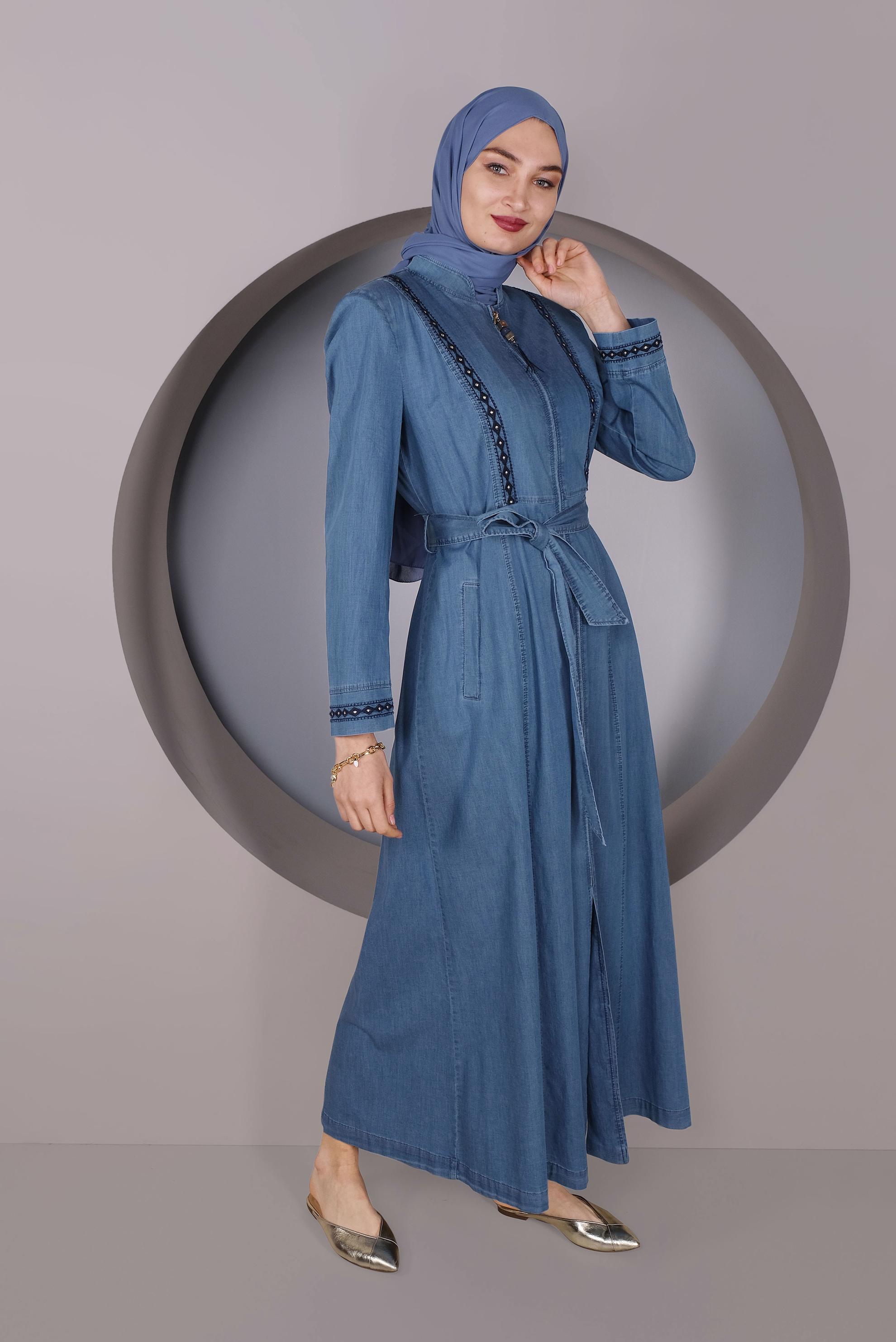 Vêtements hijab BLEU MARINE GILET EN DENIM AVEC ZIP 10245 