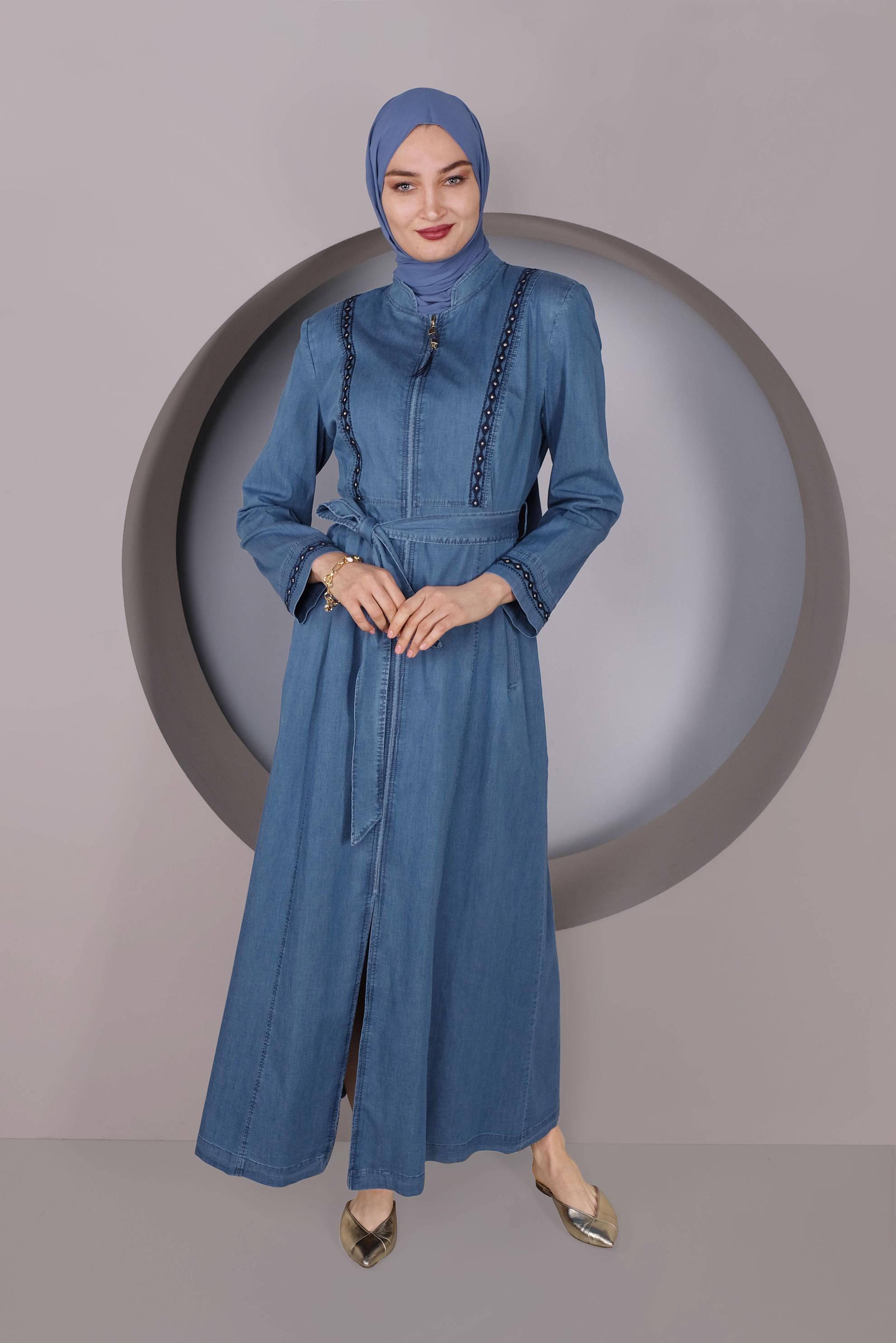 Vêtements hijab BLEU MARINE GILET EN DENIM AVEC ZIP 10245 