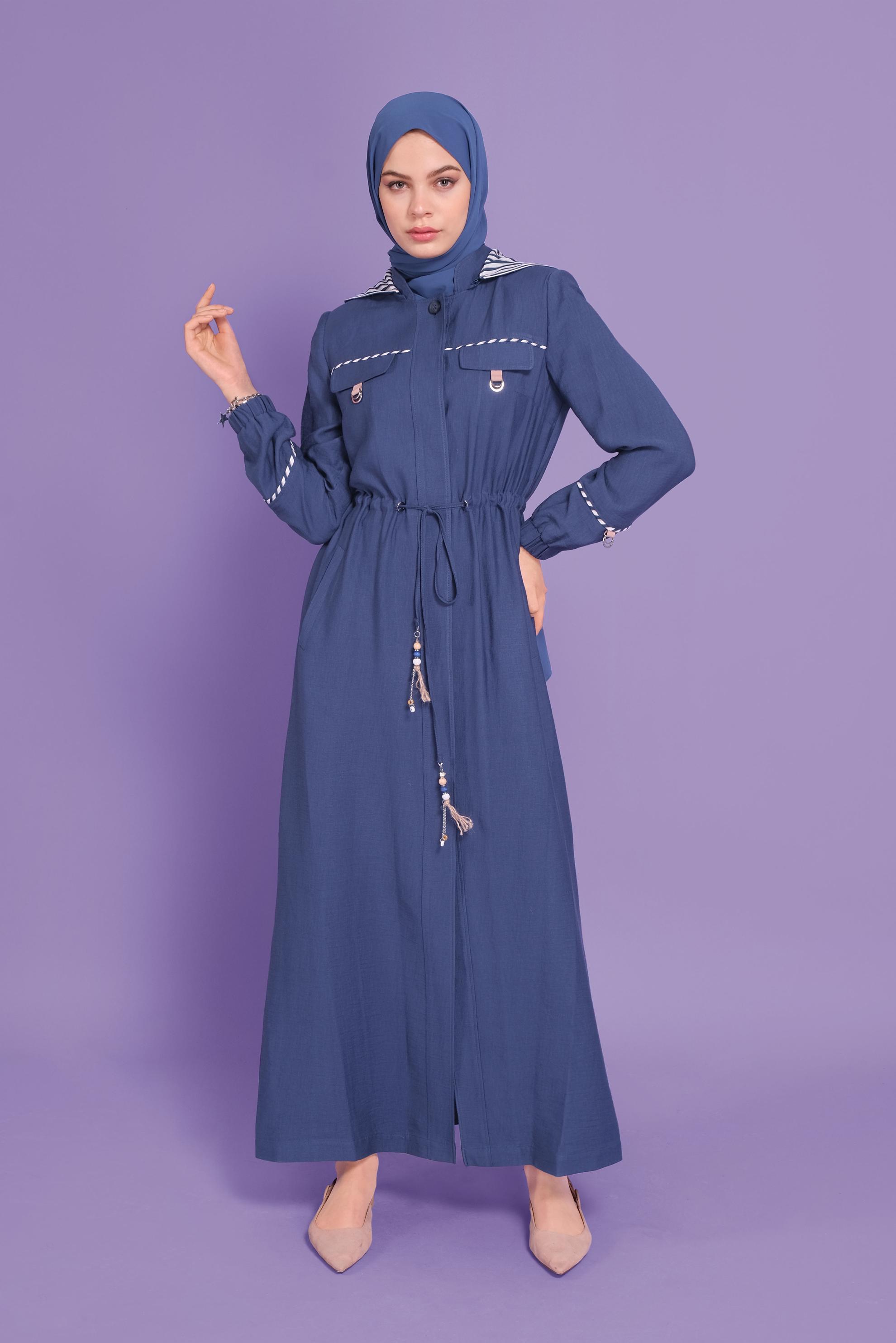 Tesettür giyim LACİVERT  BONCUK AKSESUARLI  ÇİZGİLİ PARDESÜ  10339 