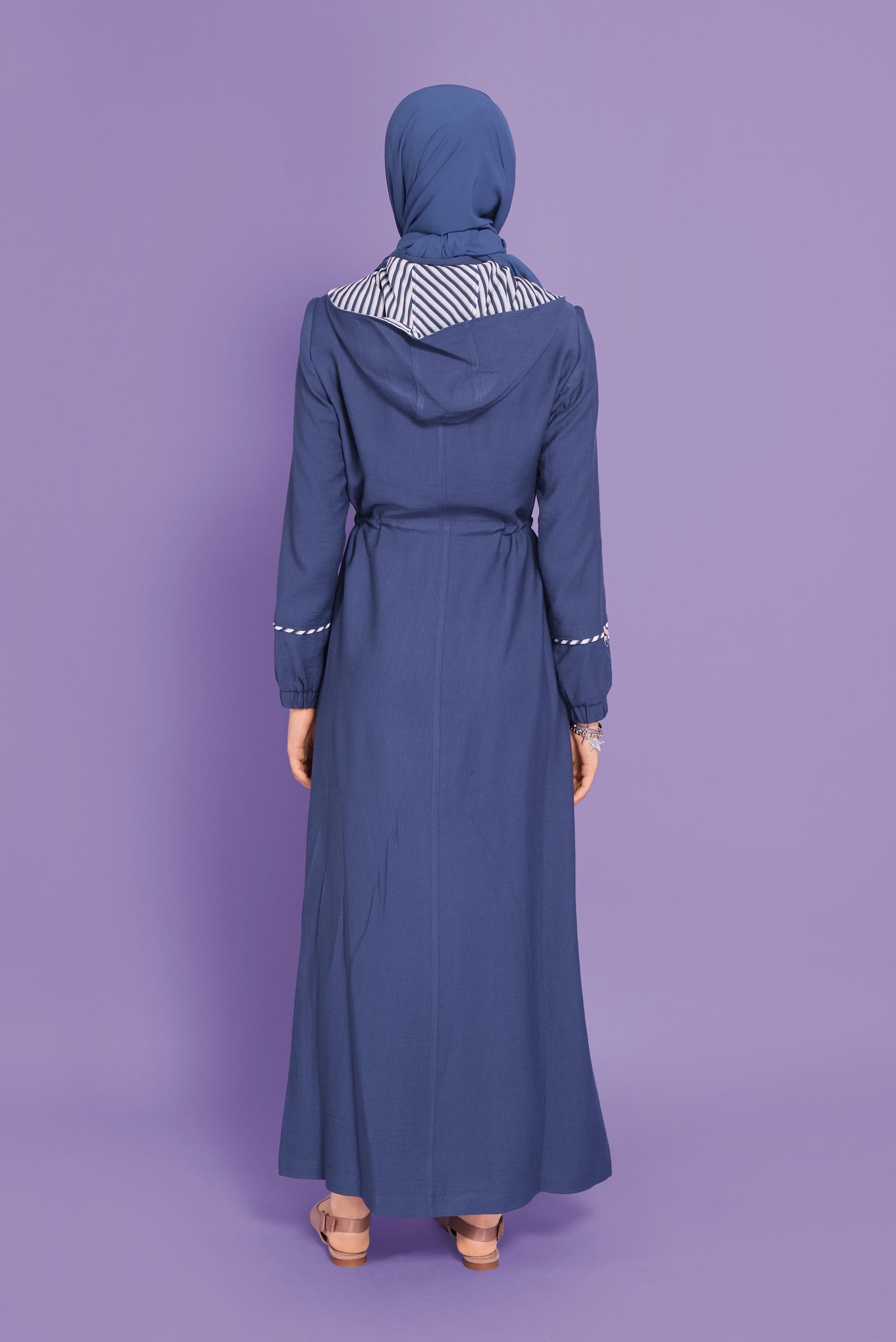 Tesettür giyim LACİVERT  BONCUK AKSESUARLI  ÇİZGİLİ PARDESÜ  10339 